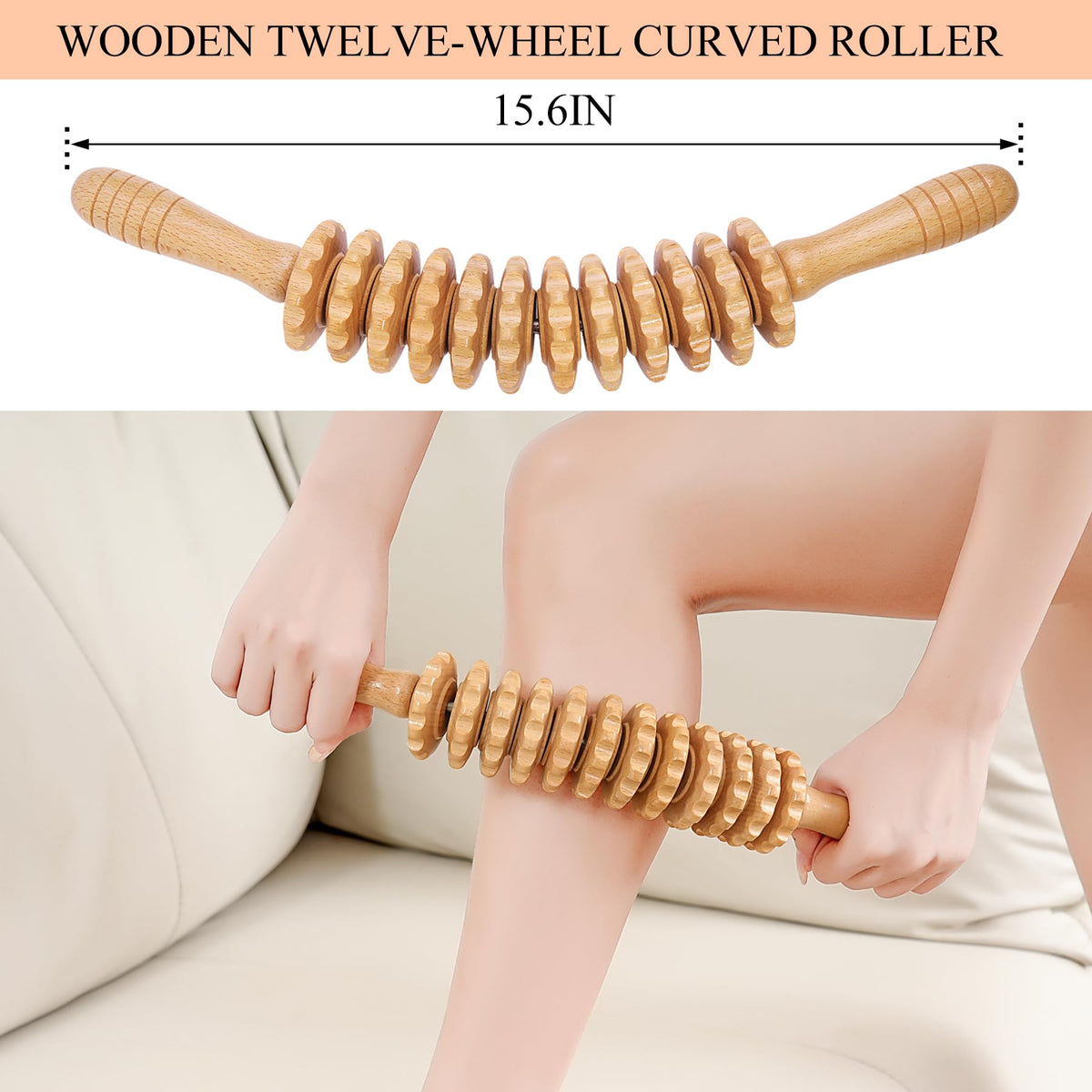Xokocli Cellulite Massage Tool Deep Tissue Massage Stick Wood Therapy Massage Tools Fascia Blaster Lymphatic Drainage Massager for Legs Thighs Muscle Relief Recovery(White 12-Wheel)