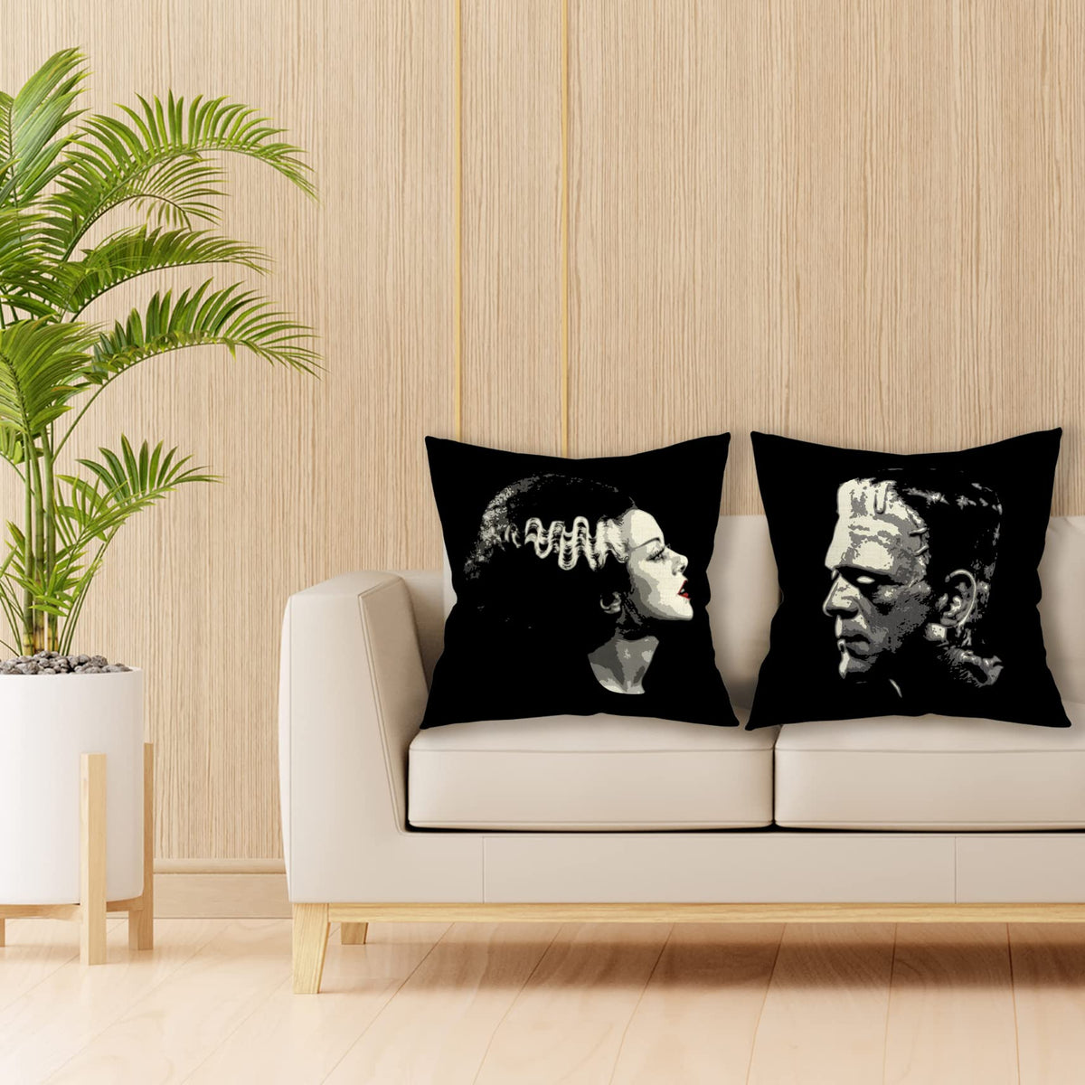 Giosve 18x18 in Set of 2 Decorative Pillowcase Halloween Gothic Couple Horror Throw Pillow Cover Gifts for Gothic Room Couch Sofa Decor, Gifts for Couples, Valentine Day (Black2)