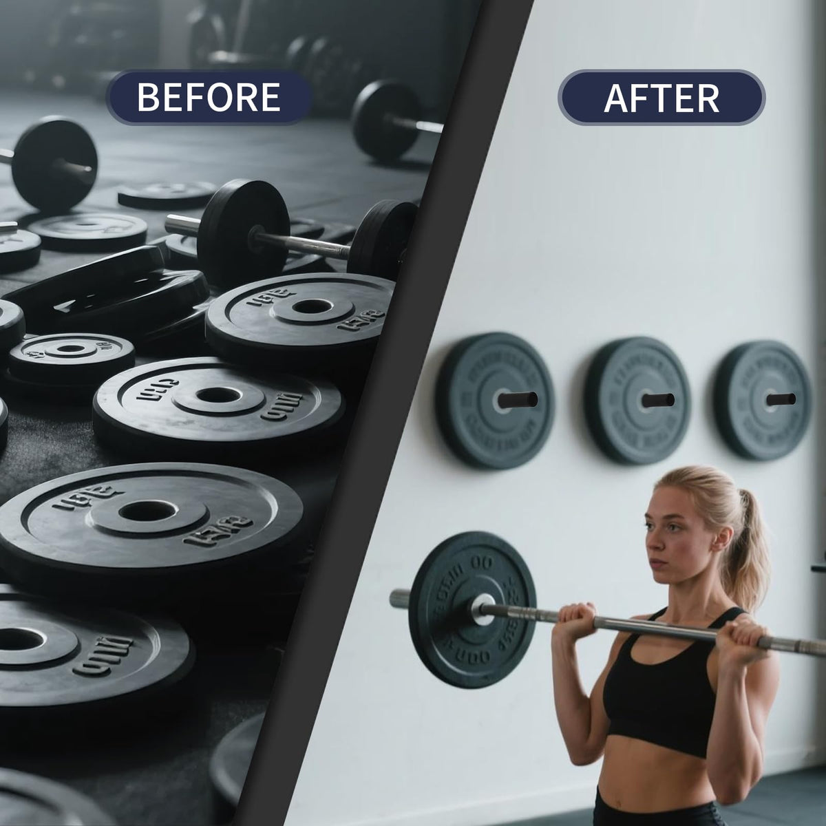 Wall Mounted Olympic Weight Plate Rack, Heavy Duty Metal 2" Plate Holder & Hanger for Home Gym, Garage Gym, Powerlifting & Fitness Equipment Storage, 275 lbs Capacity Barbell Plate Organizer with Screws for Wood & Concrete Walls