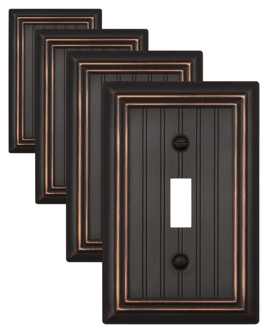 ZILLSEA 4-Pack Aged Bronze Light Switch Covers, Classic Beadboard Single Toggle Wall Plates, Metal Switch Plate Covers, 3.15''*4.88'', Midsize