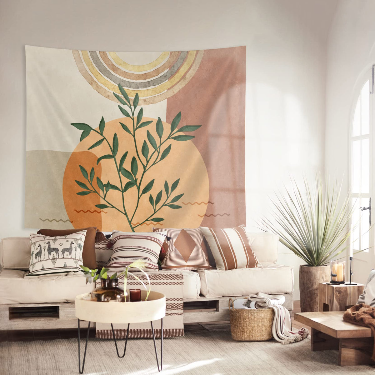 SUOTEMEIFEI Boho Plant Art Tapestry,retro Plants Tapestry Sunset Landscape Abstract Aesthetic Wall Bedroom Living Room Decor College Dorm Wall Hanging