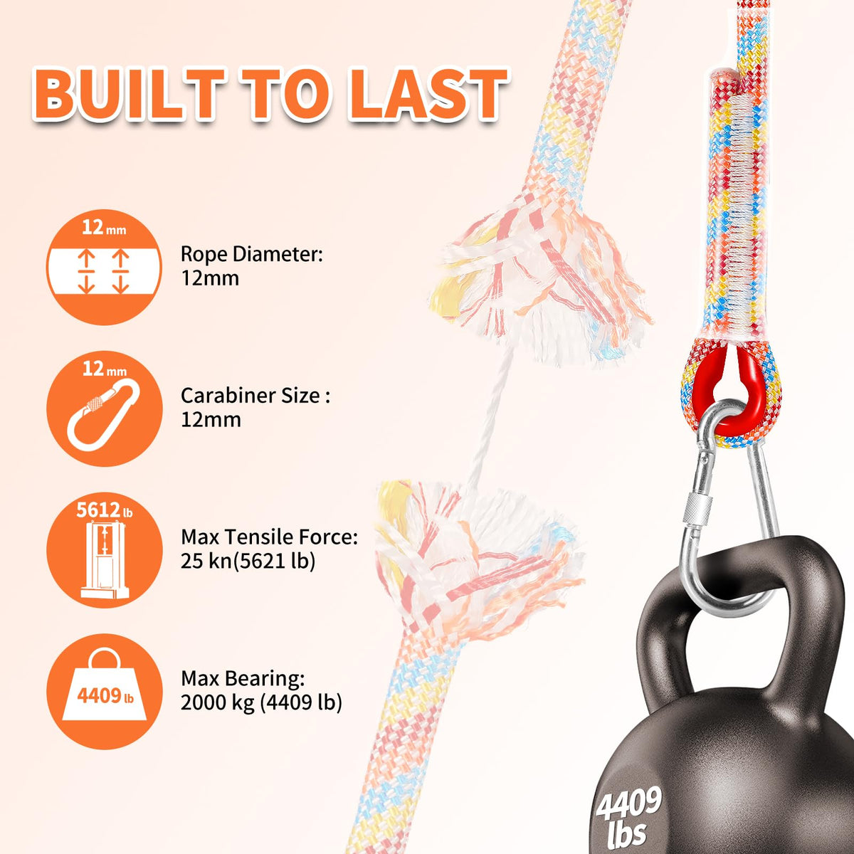 Werfeito Tree Swing Ropes (Set of 2), 3FT/5FT/10FT/15FT/20FT, Tree Swing Straps Hanging Kit Holds 4400 lbs, Heavy Duty Carabiners for All Swing Hammock Playground Set Accessories (3 FT)