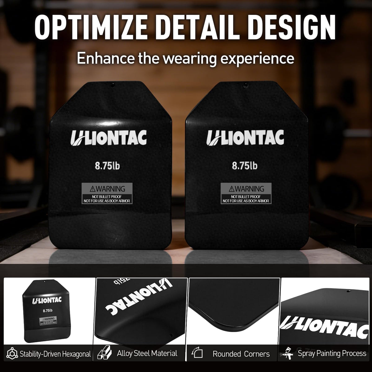 ULIONTAC Curved Weight Vest Plates - Pair of 5.75lb Hexagon Tactical Vest Plates for Weight Vest, Fixed Weight Plates for Training, Home Gym Workout 12x10 inch (5.75lb, Black)