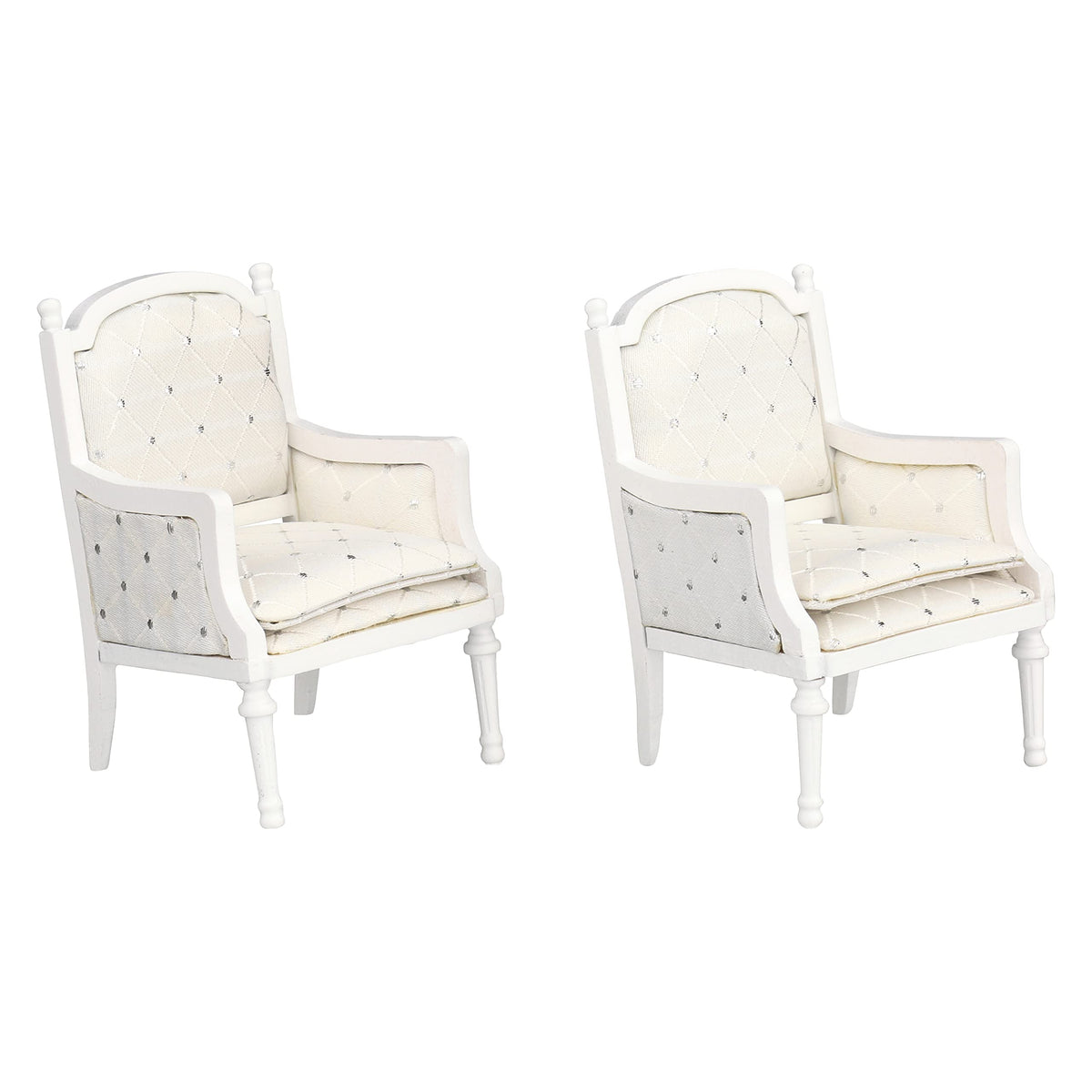 White Wooden Dollhouse Armchairs, Set of 2 Mini Lounge Chairs for Dollhouses, Realistic Furniture for 3–6 Inch Dolls