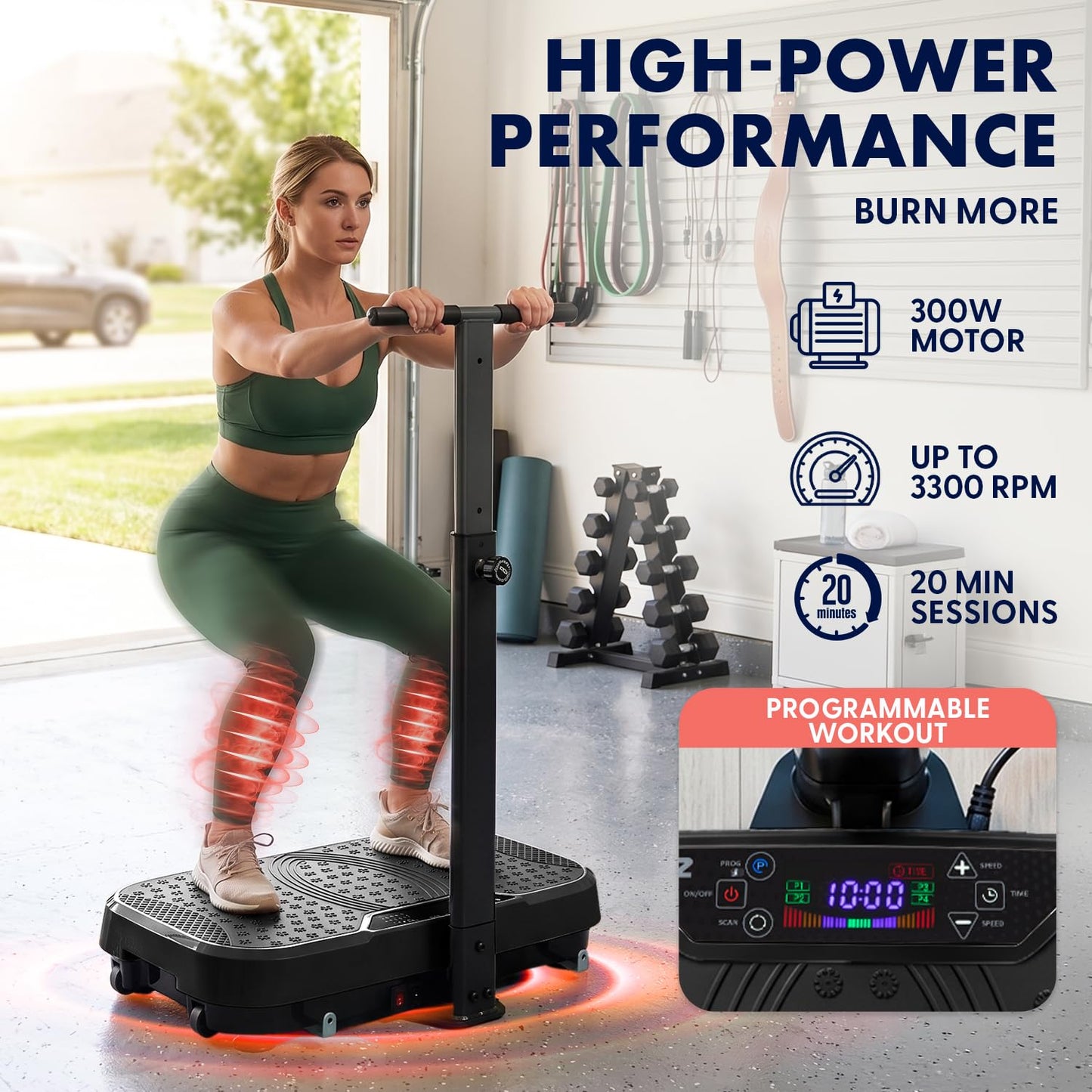 SQUATZ Vibration Plate Exercise Machine with Handlebar, Vibration Plate with Handles, 1-99 Speed Levels, 10 Preset Programs, Low-Impact Home Fitness Platform with Remote, Portable Design, Black