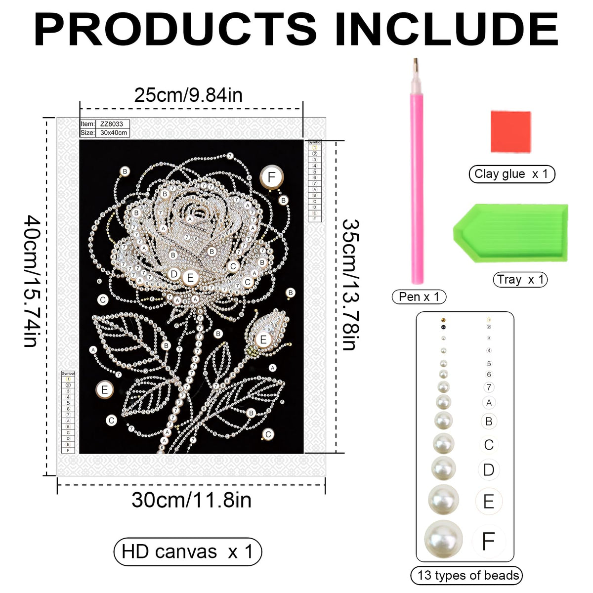 WSLWXSHM Pearl Diamond Painting Kits for Adults Rose Flower, 5D Special Shape Diamond Art Kits for Beginners, Crystal Rhinestones Diamond Painting for Home Wall Decoration Gift 12×16inch/30×40cm