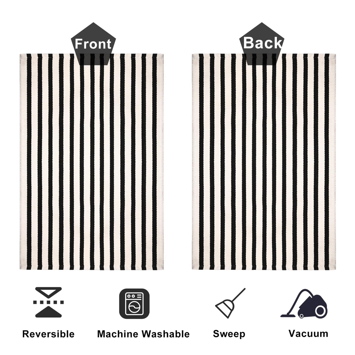 Black and White Striped Rugs, 28x43 Inches Outdoor Front Porch Doormat Cotton Hand-Woven Farmhouse Layered Door Mats for Front Porch, Patio, Entryway, Laundry Room