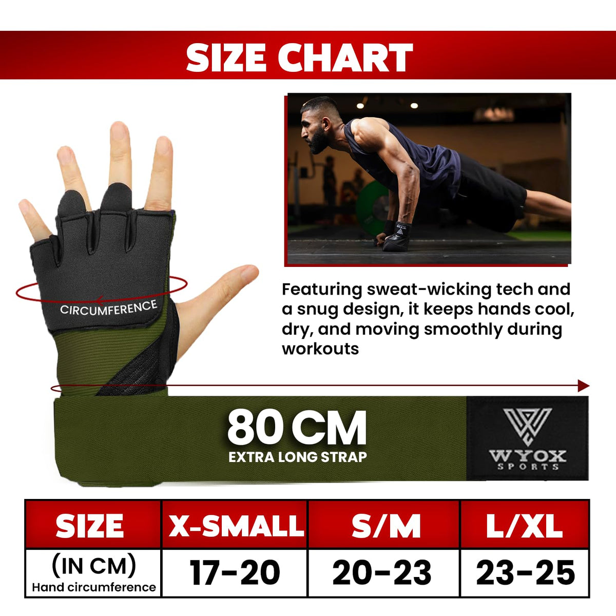 WYOX Gel Boxing Hand Wraps Inner Gloves for Men & Women, 80cm Quick Wrist Straps, Padded Knuckle Protection for Muay Thai Kickboxing, Hand Wraps for Boxing & Martial Arts (Army Green, L/XL)