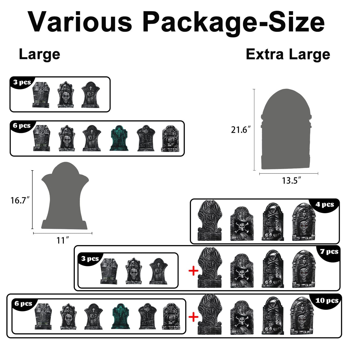 17" Foam Tombstones – Halloween Headstones Outdoor Decorations – RIP Graveyard Stones for Yard Cemetery Lawn Decor – Set of 3