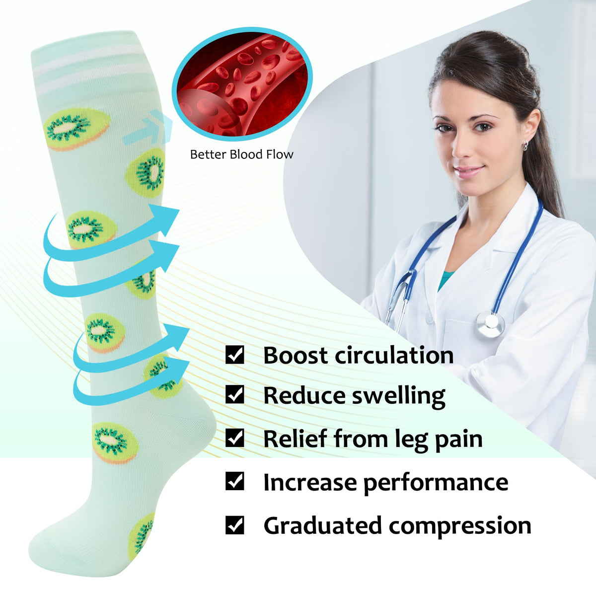 fenglaoda Compression Socks for Women Men Support Circulation 6 Pairs Socks For Nurse, Travel, Flight