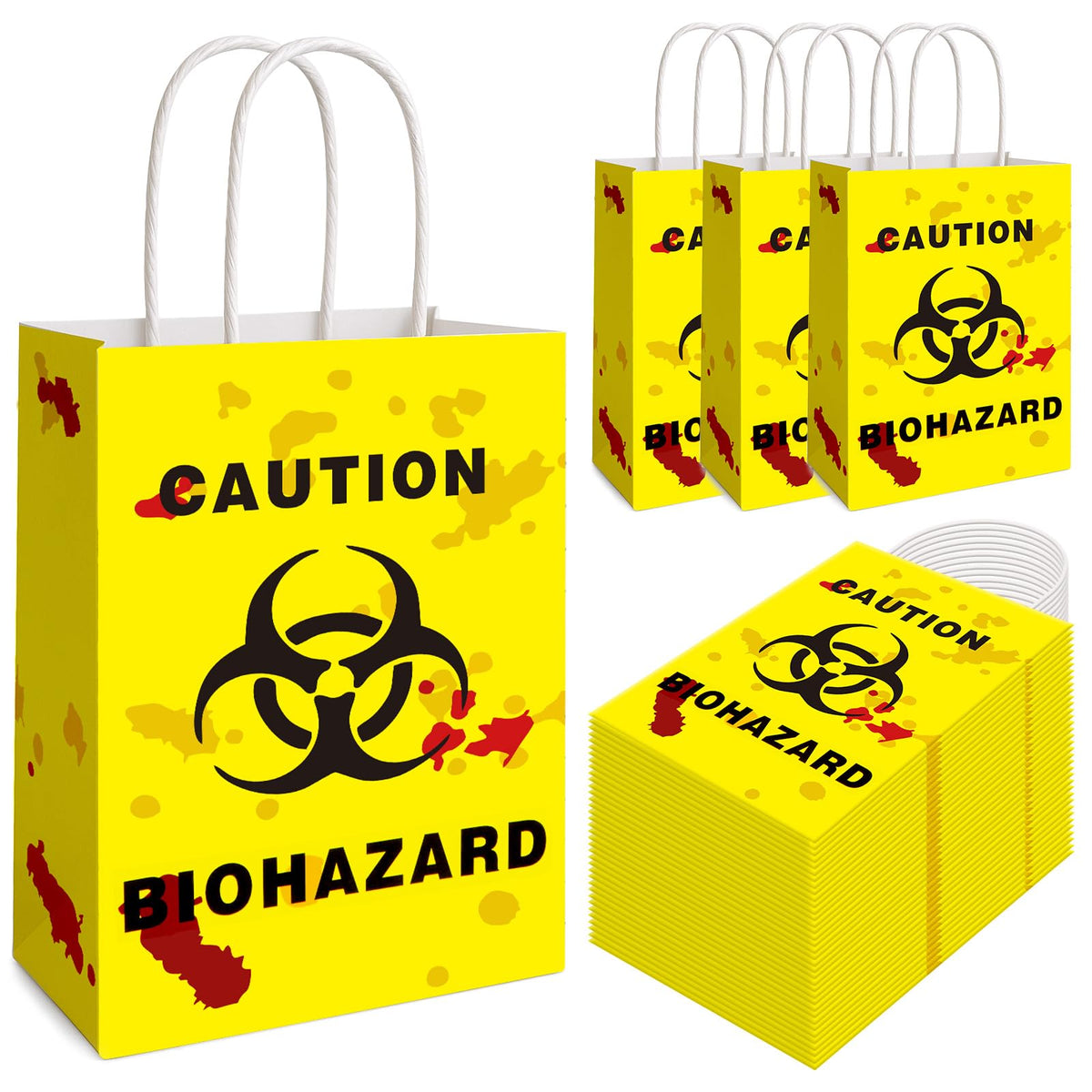FOGWOWO 36 Pcs Halloween Paper Gift Bags Zombie Biohazard Halloween Party Favors Treat Bags Biohazard Halloween Decorations Trick or Treat Bags Candy Goodie Bag Zombie Biohazard Party Supplies
