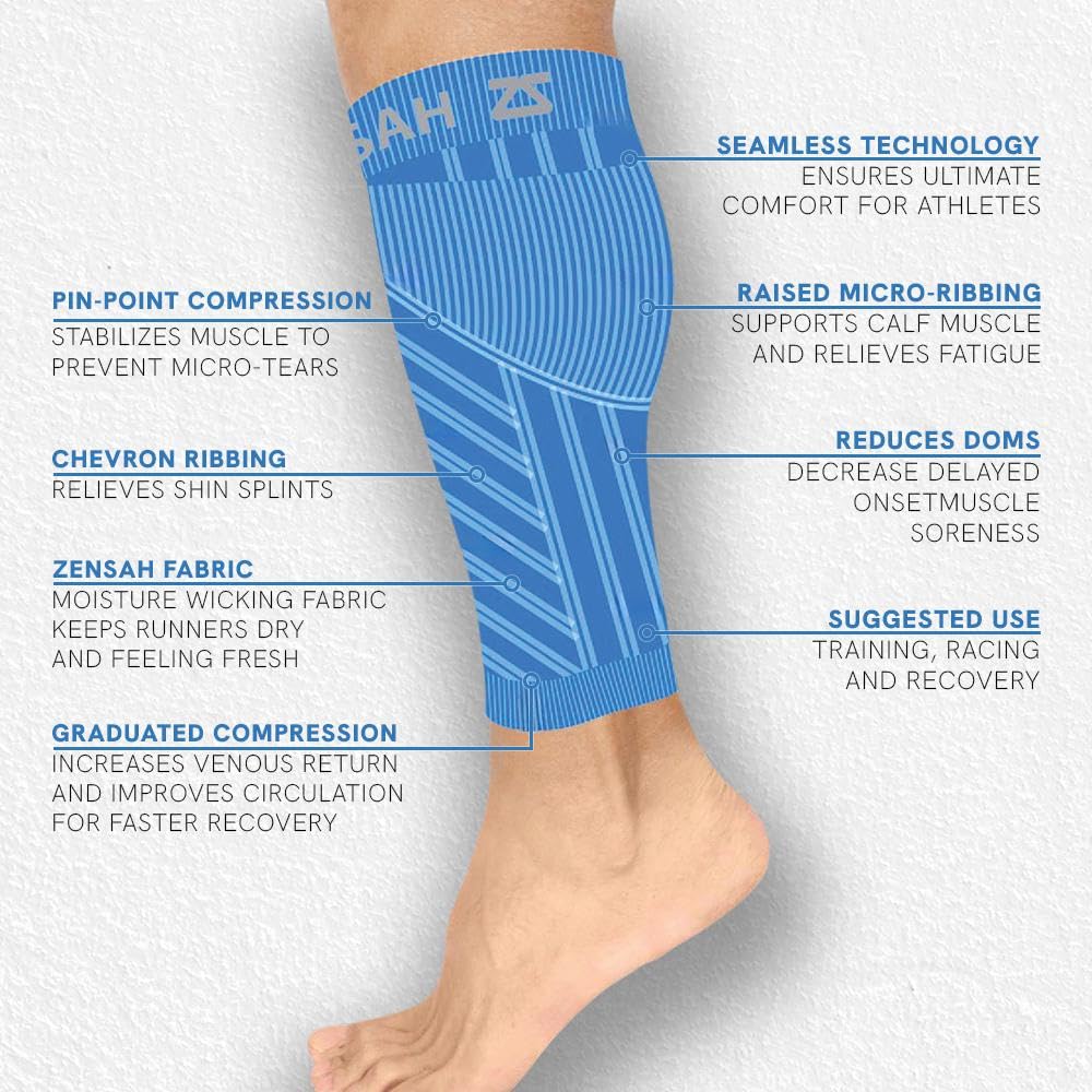 Zensah Calf/Shin Compression Sleeve - Made in the USA Single Leg Compression Sleeve for Shin Splint Relief, Recovery, Running (Neon Pink, X-Small/Small)