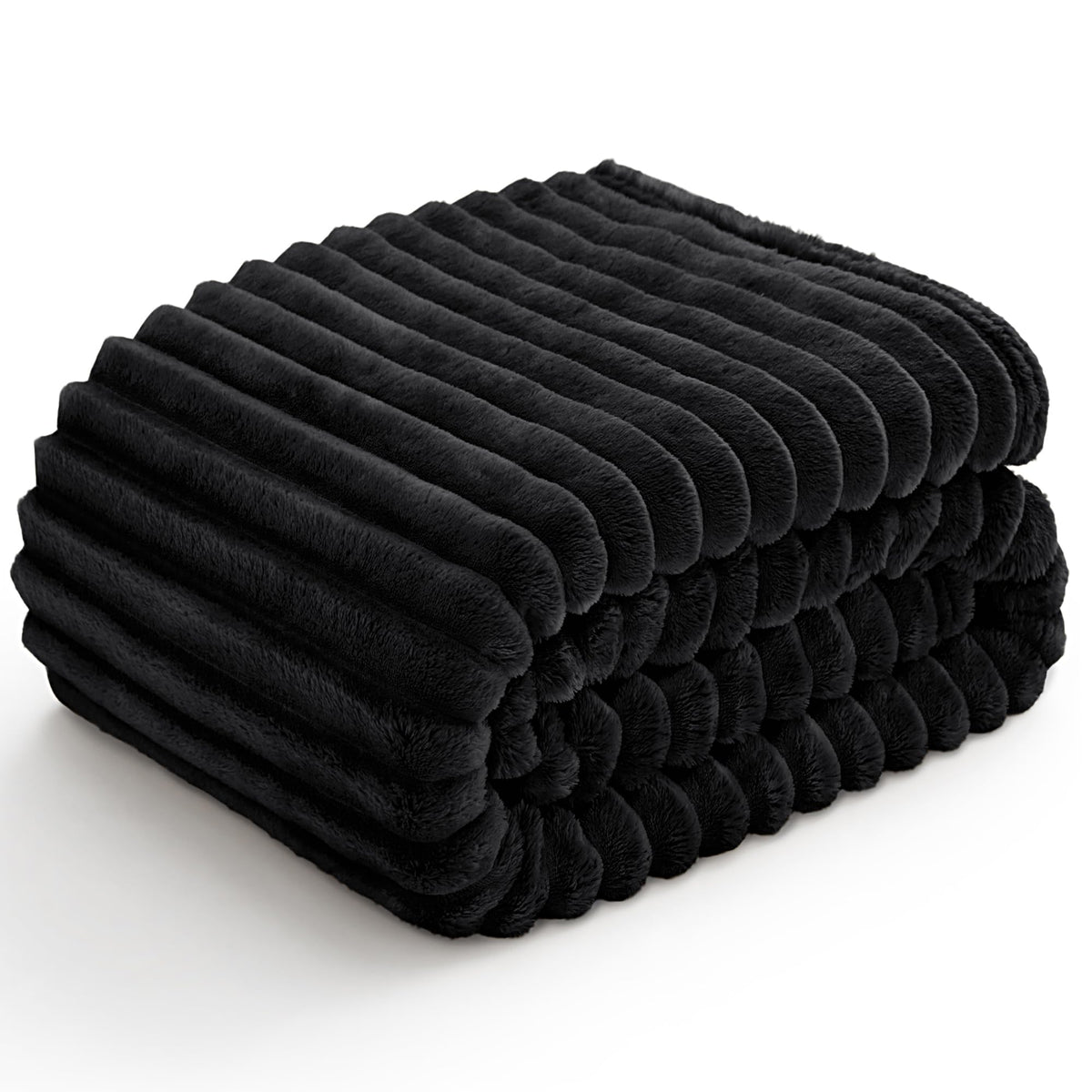 BEDELITE Fleece Black Throw Blanket for Couch - 300GSM Soft & Warm Fluffy Black Blanket, Decorative and Giftable Striped Blankets for Women, Men, 50"x60"
