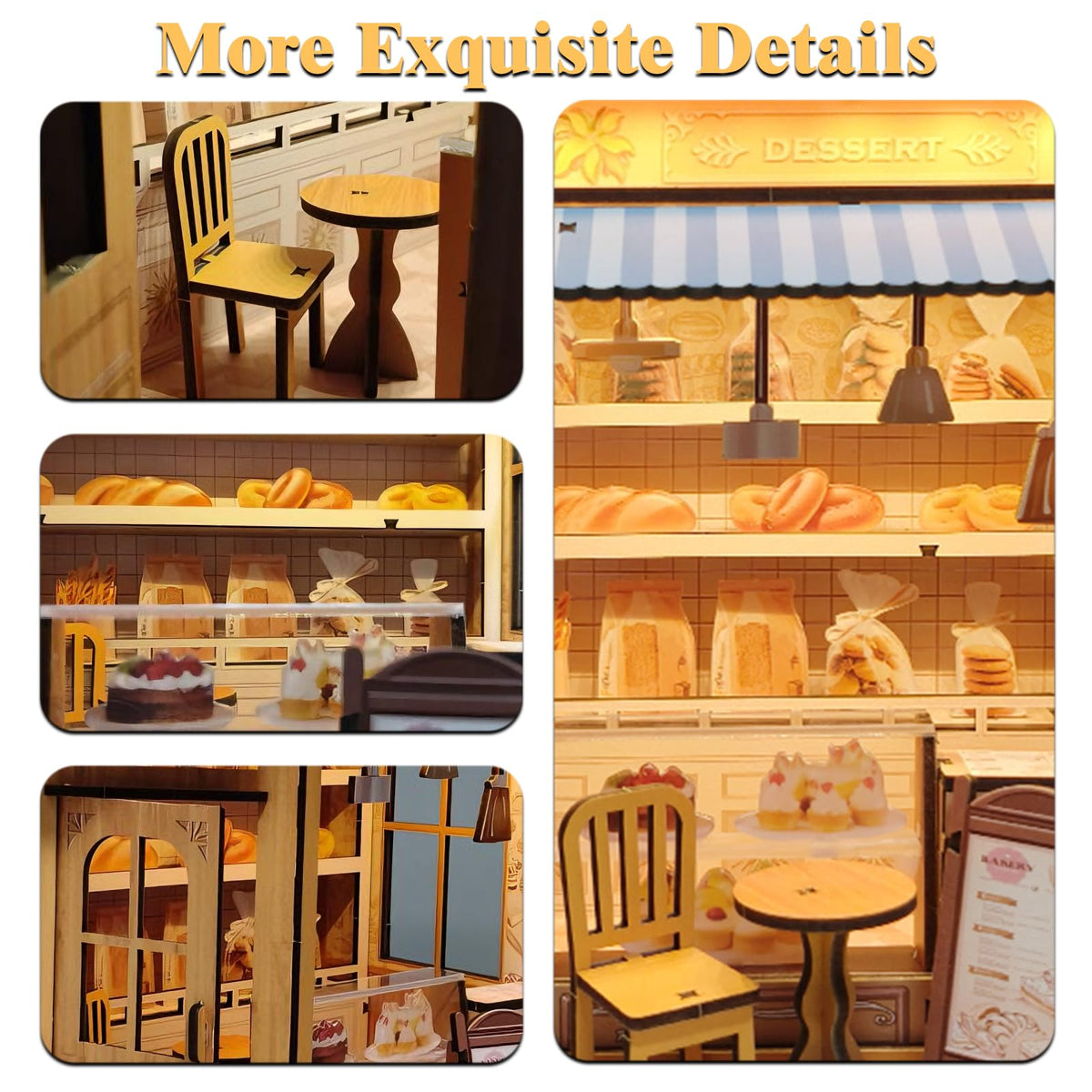Joibabe DIY Miniature House - LED Lighting Book Nook Kit Dollhouse Kit for Adults and Teens, Book Nook Tiny House Bookshelf 3D Wooden Puzzle, Gifts for Family Friends (Bakery)