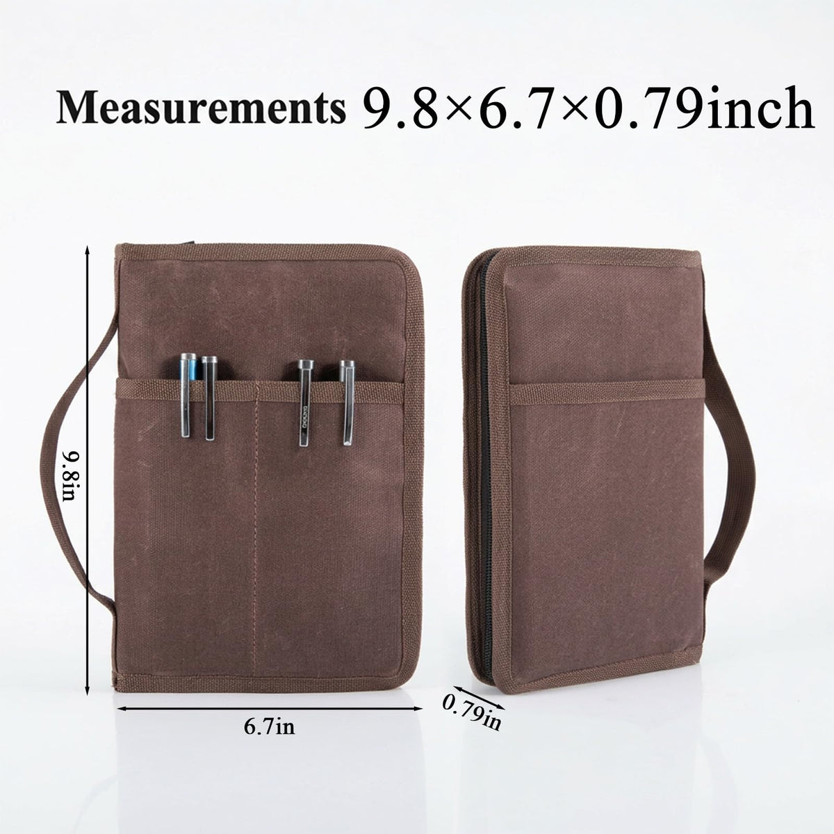 Hagsfire Zipper A5 Notebook Journal Planner Sketchbook Cover, Water Resistant Waxed Canvas Pocket Pocket Field Notes Cover for Journal Notebook Password Planner Book with Pen Loop (8.6"x6.9") (Brown)