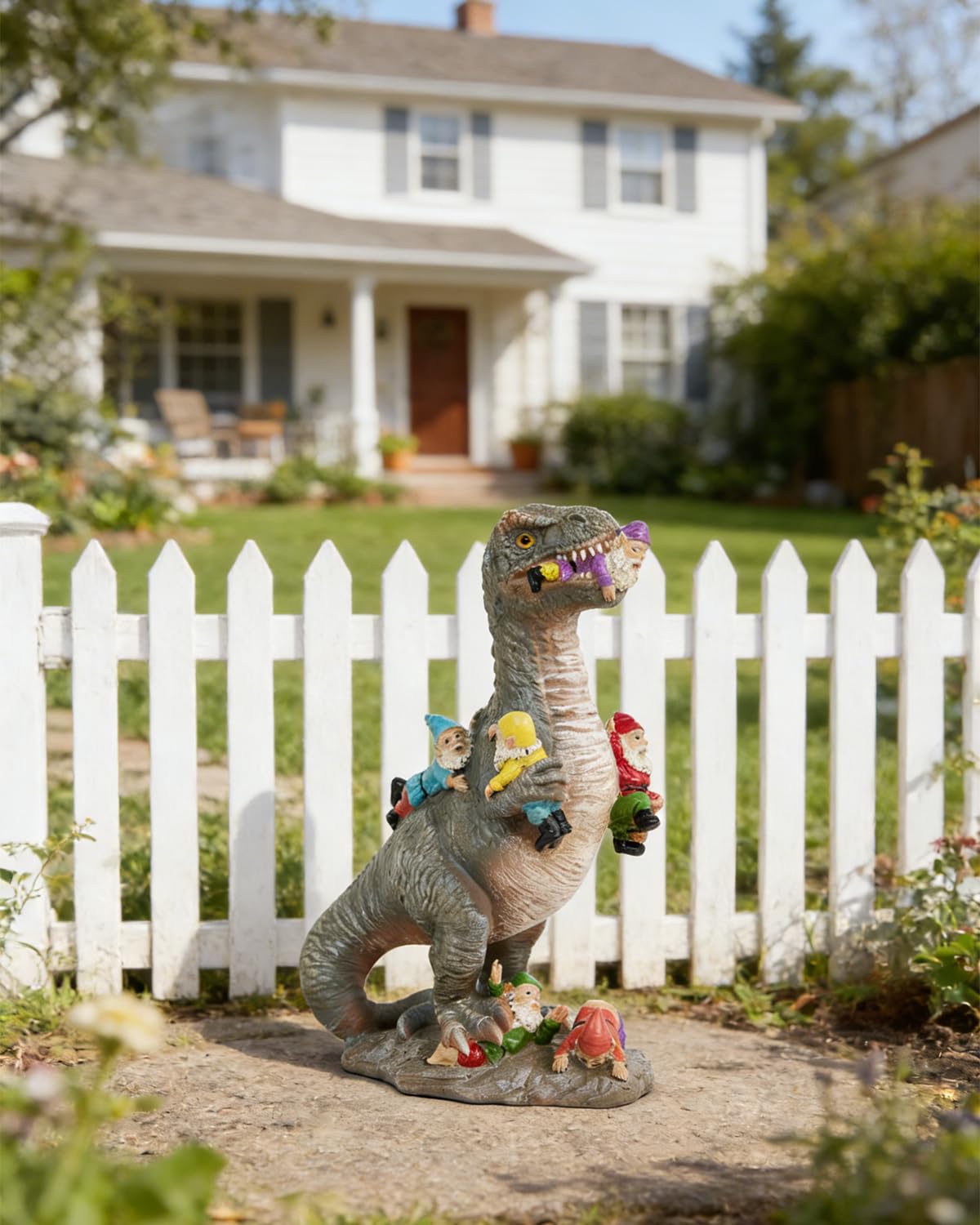 HORTIX Dinosaur Garden Gnome Statue 12”, Outdoor Yard & Garden Decor, Patio Lawn Decoration, Gardening Gifts for Women, Housewarming Present