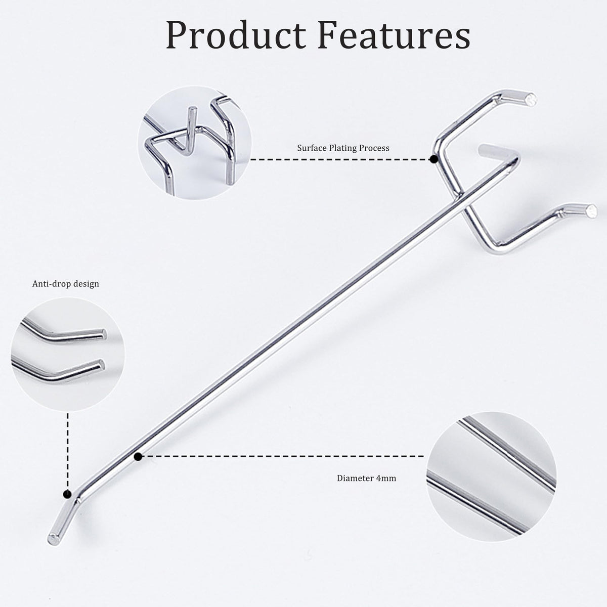 Wohegyy pegboard Hooks, 6 inch Heavy Duty Peg Board Organizer Accessories,Metal Hooks for pegboard,peg Board Hooks for Hanging for 1/4" Pegboard Hanging Tools Garage (60 Pack)
