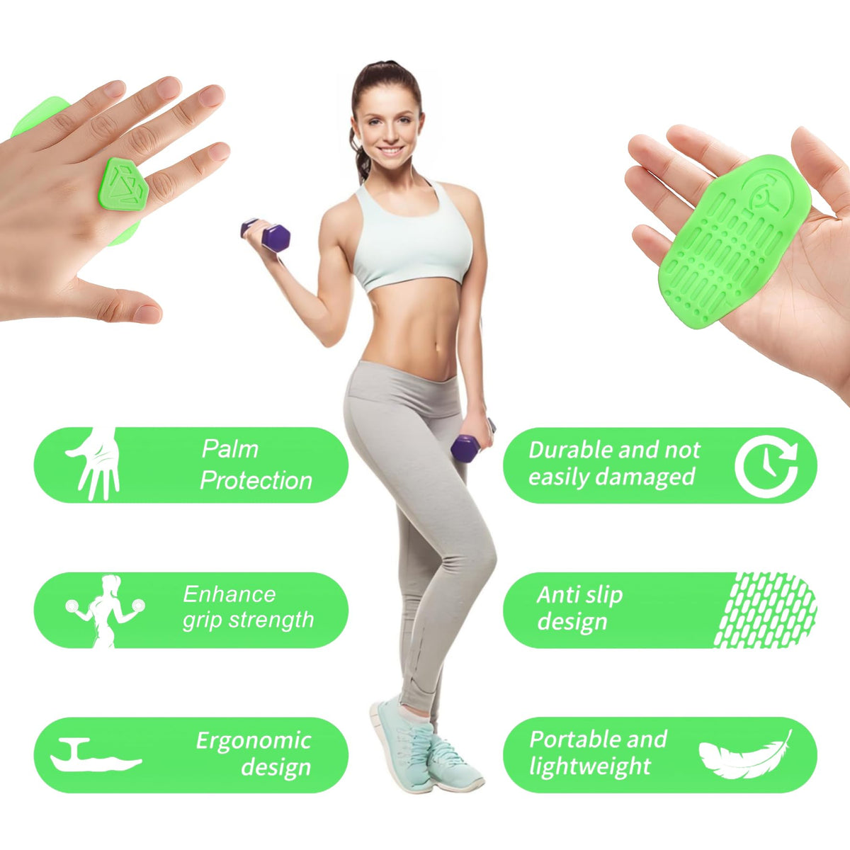 Anti-Slip Workout Grips, Rubber Gym Palm Protectors for Weight Lifting, Pull-Ups, Dumbbell, Fitness Training and Exercise, No Sweaty Hands, Ergonomic Hand Protection Gloves for Men & Women (ZS-Green)