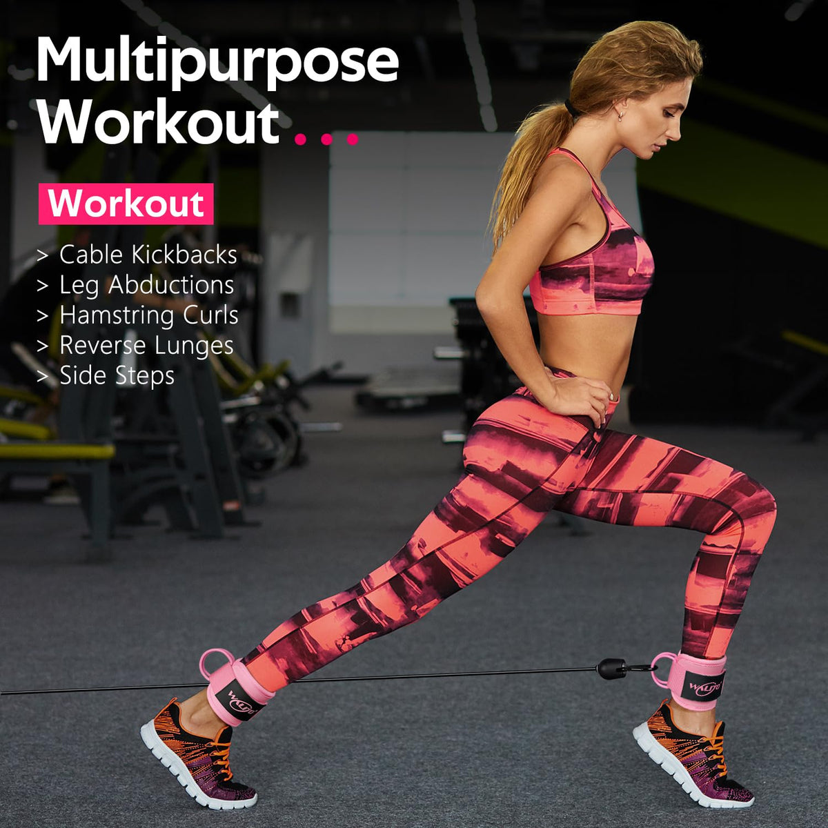 WALITO Gym Ankle Straps for Cable Machines Women & Men - Glute Kickback Ankle Cuff, Adjustable Cable Machine Accessories for Leg Extensions, Hip Abductors & Lower Body Workouts (Pair-Macaron Pink)