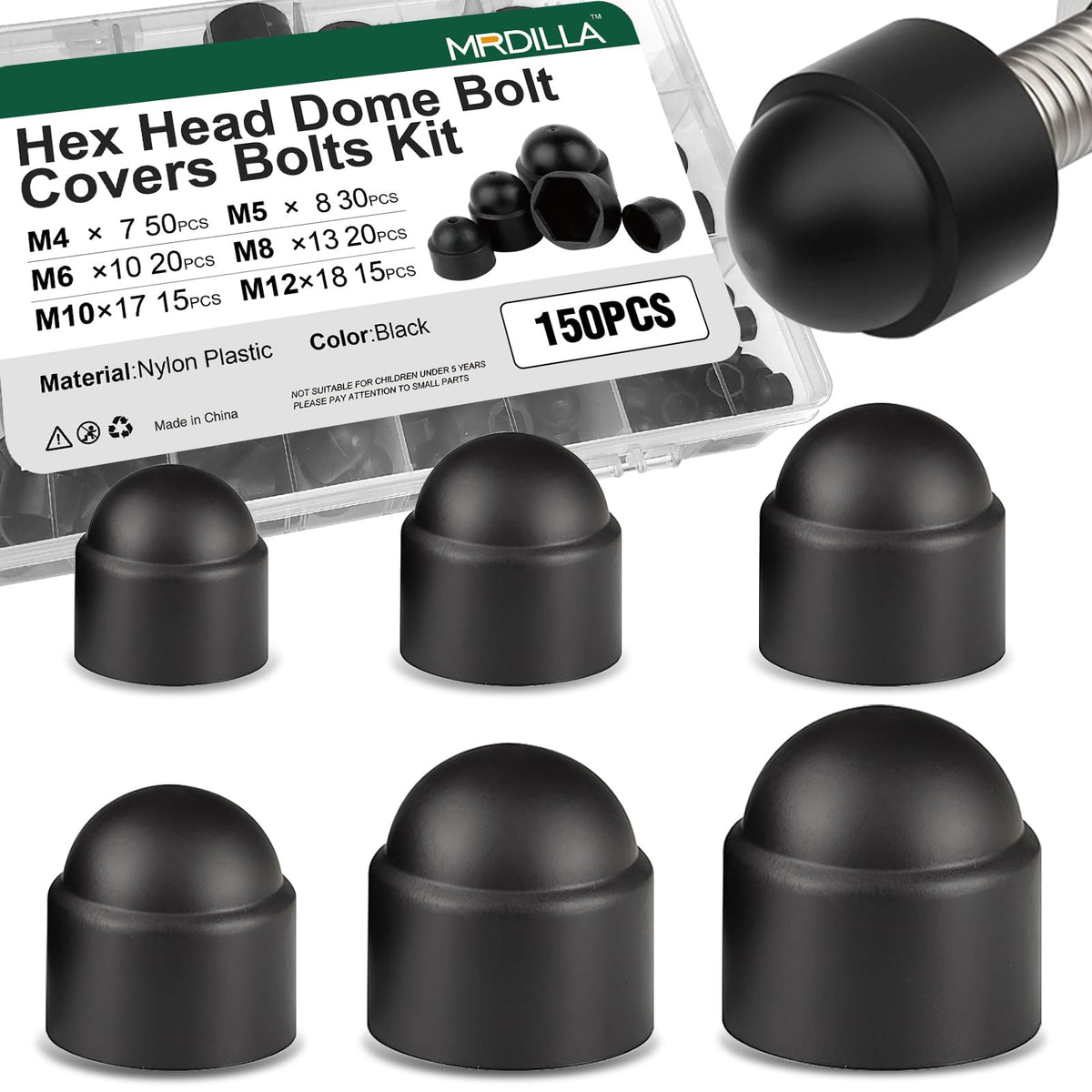 150 Pcs Metric Plastic Bolt Caps, Hex Head Dome Covers for M4–M12 Bolts, Waterproof Dustproof Protective Nut End Caps