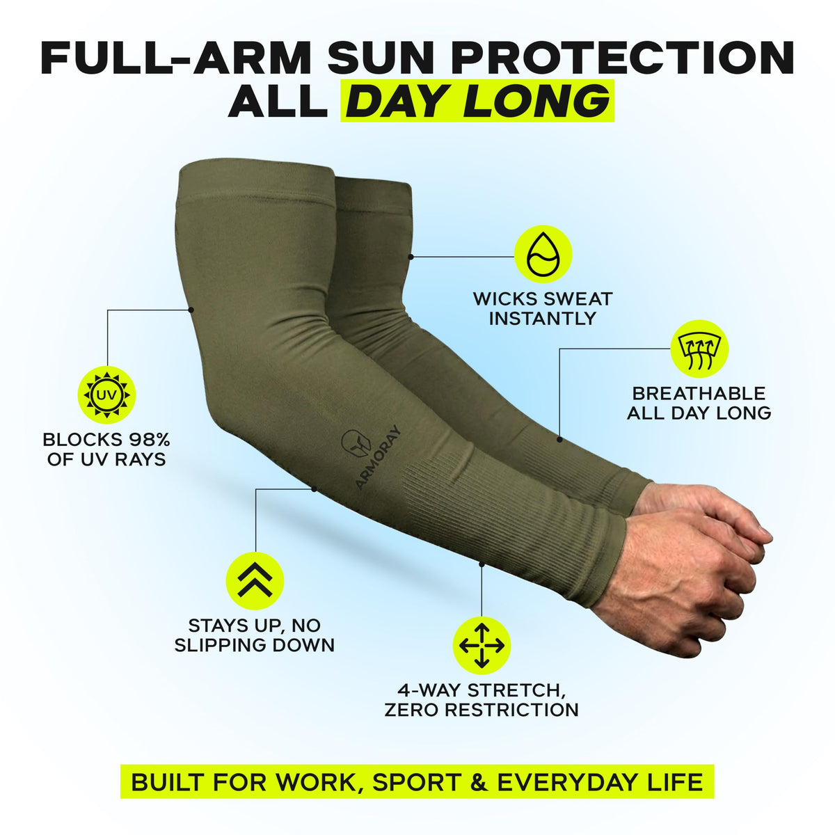 ARMORAY Arm Sleeves for Men - Arm Compression Sleeve - Arm Sleeves for Women - Sleeves to Cover Arms for Women & Men - Sun Sleeves for Golf & Other Outdoor Activities - Tattoo Sleeve Cover