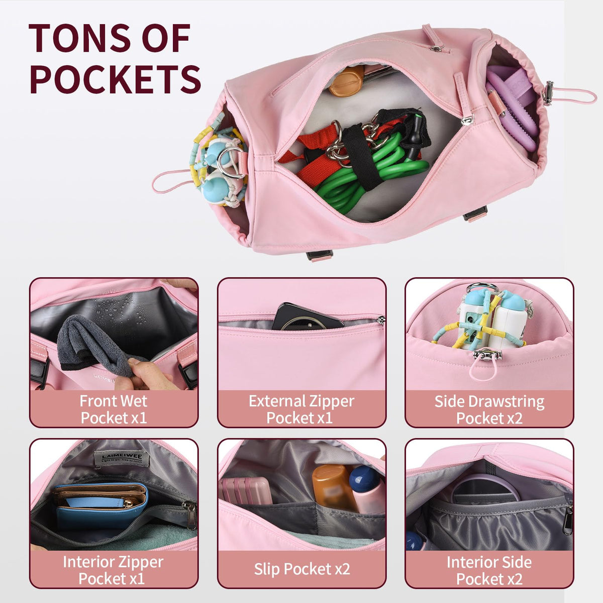 LAIMEIWEE Small Gym Bag for Women Men, 11L Compact Workout Yoga Bag with Wet Pocket and Yoga Mat Holder, Mini Sport Duffle Bags for Dance, Pilates, Ballets, Swimming, Travel (Pink)