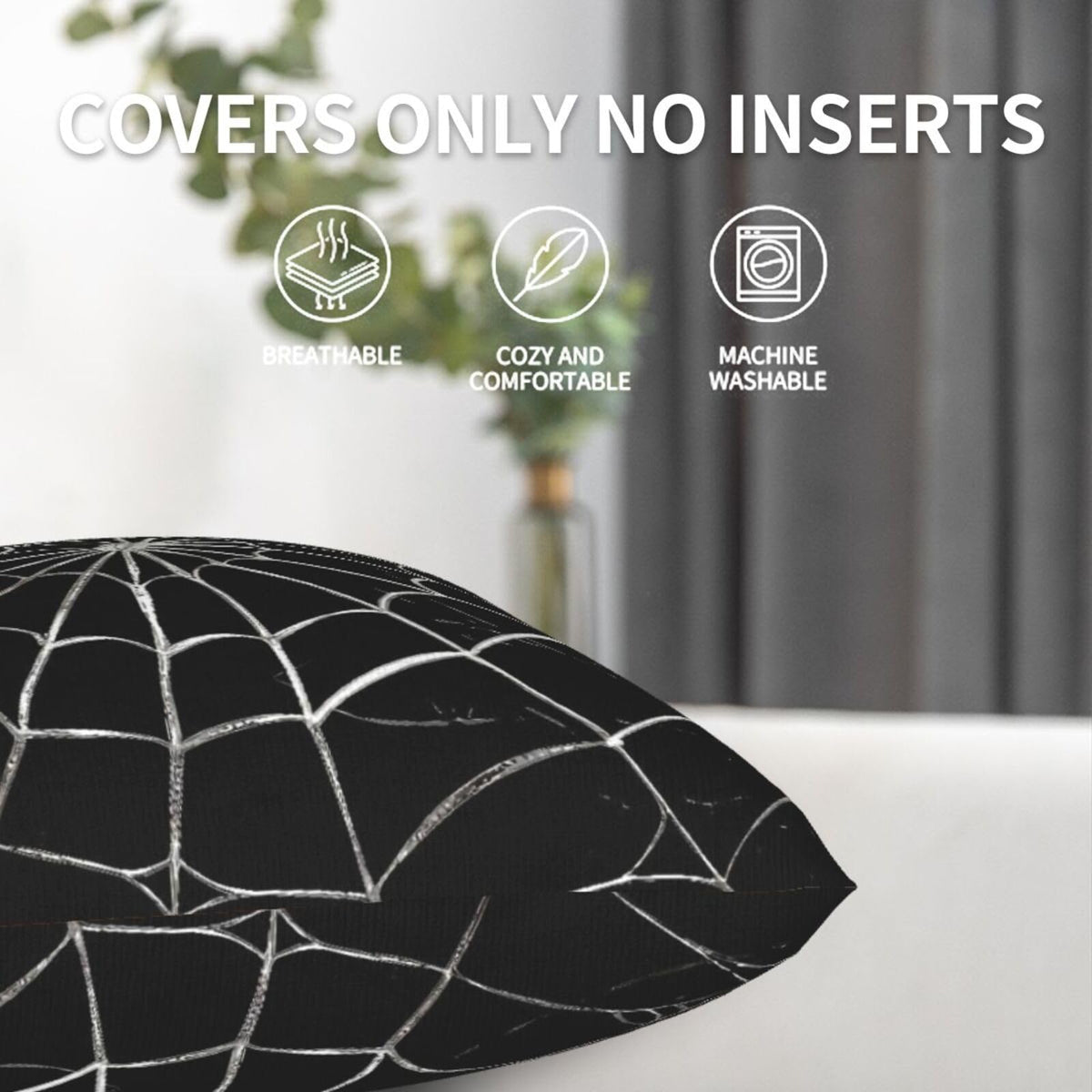Jbofyee Black and White Spider Web Throw Pillow Cover 20x20 Inch Halloween Spiderweb Decorative Pillow Cases Soft Throw Pillows for Living Room Bedroom Sofa Couch Cushion Cover Set of 2