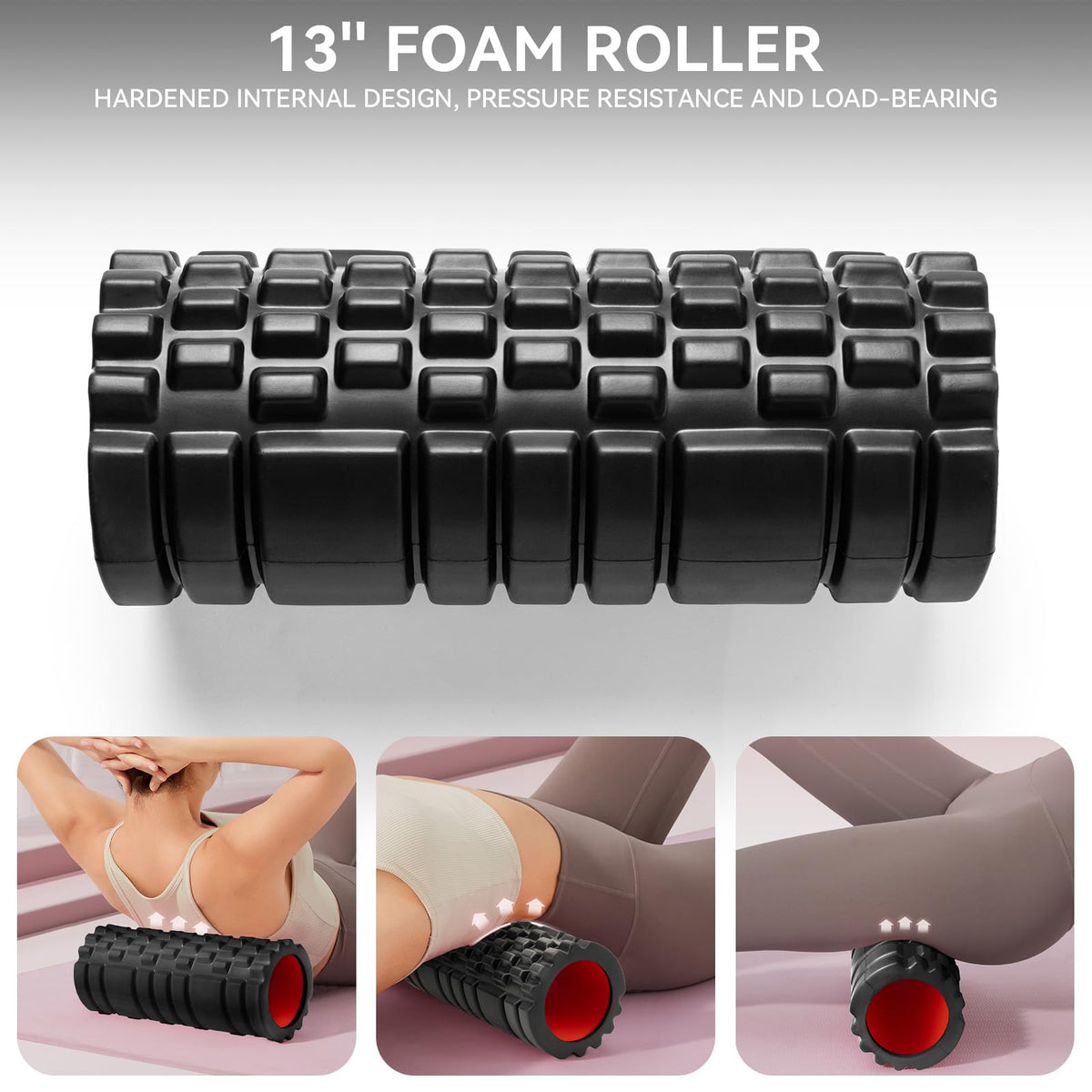 Krightlink 5-in-1 Foam Roller Set - Deep Tissue Muscle Recovery Kit with High Density Exercise Roller, Massage Ball, Resistance Band & Carry Bag for Physical Therapy & Pain Relief (Black)