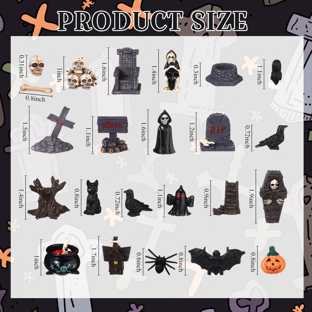 Sonwyoung 58 Pcs Halloween Mini Figurines Set, Plastic Mini Resin Halloween Miniature Landscape Ornaments Decorations for Dollhouse Accessories Garden Village Collections (Bat)