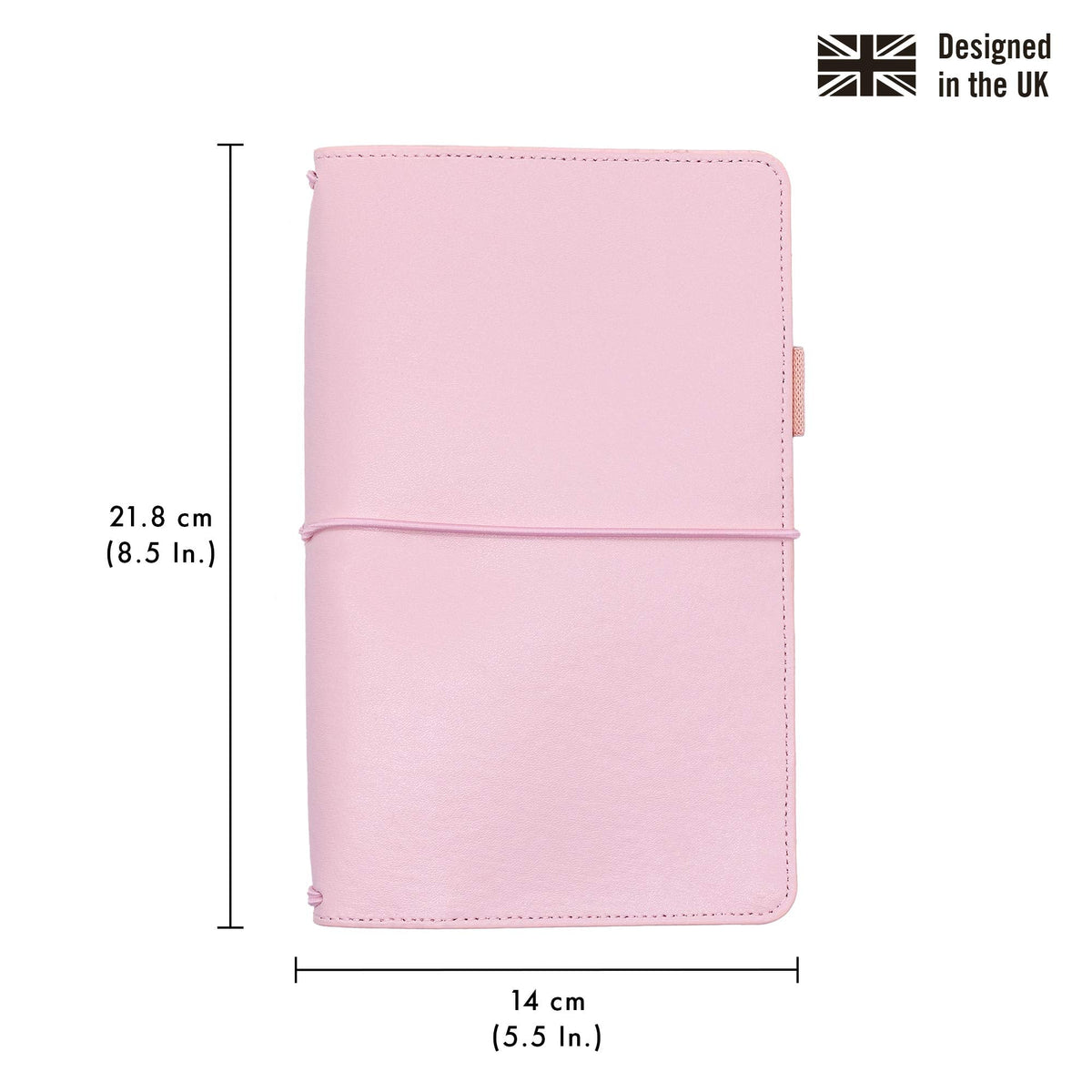 Pukka Pad, Carpe Diem Refillable Traveler’s Notebook Cover – Faux Leather Portfolio with Blank and Lined Notepads – Includes 6 Pockets, Pen Loop, and Elastic Closure – 8.5 x 5.5 Inches, Ballerina Pink