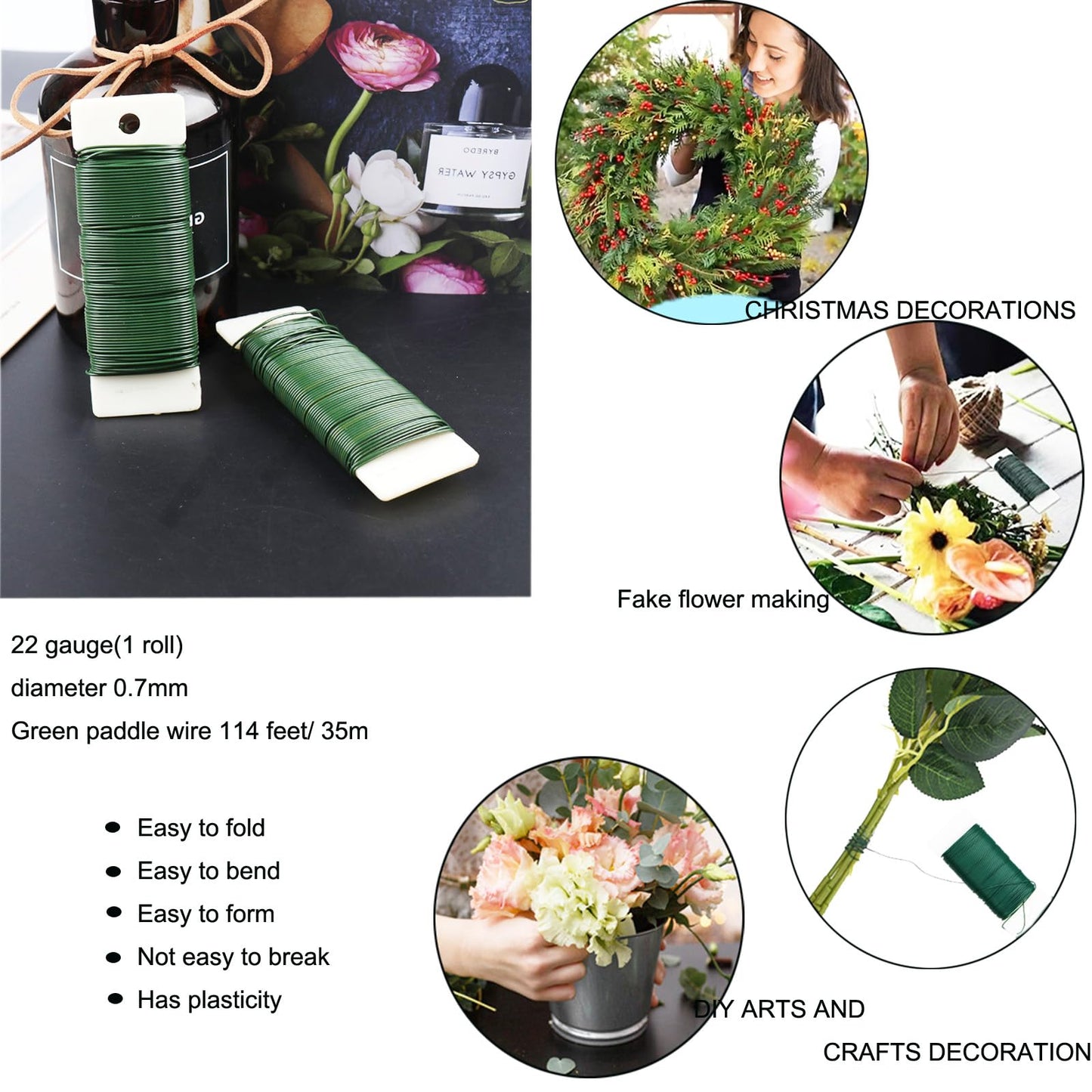 Floral Tape and Wire Arrangement Tools Kit with Wire Cutter - 1 pcs vase, 16 Gauge Paper Bag Flower Stalk and 22 Gauge Binding Iron Rope, Boutonniere Pin, for Bouquet Stem Wrapping and Floral Crafts