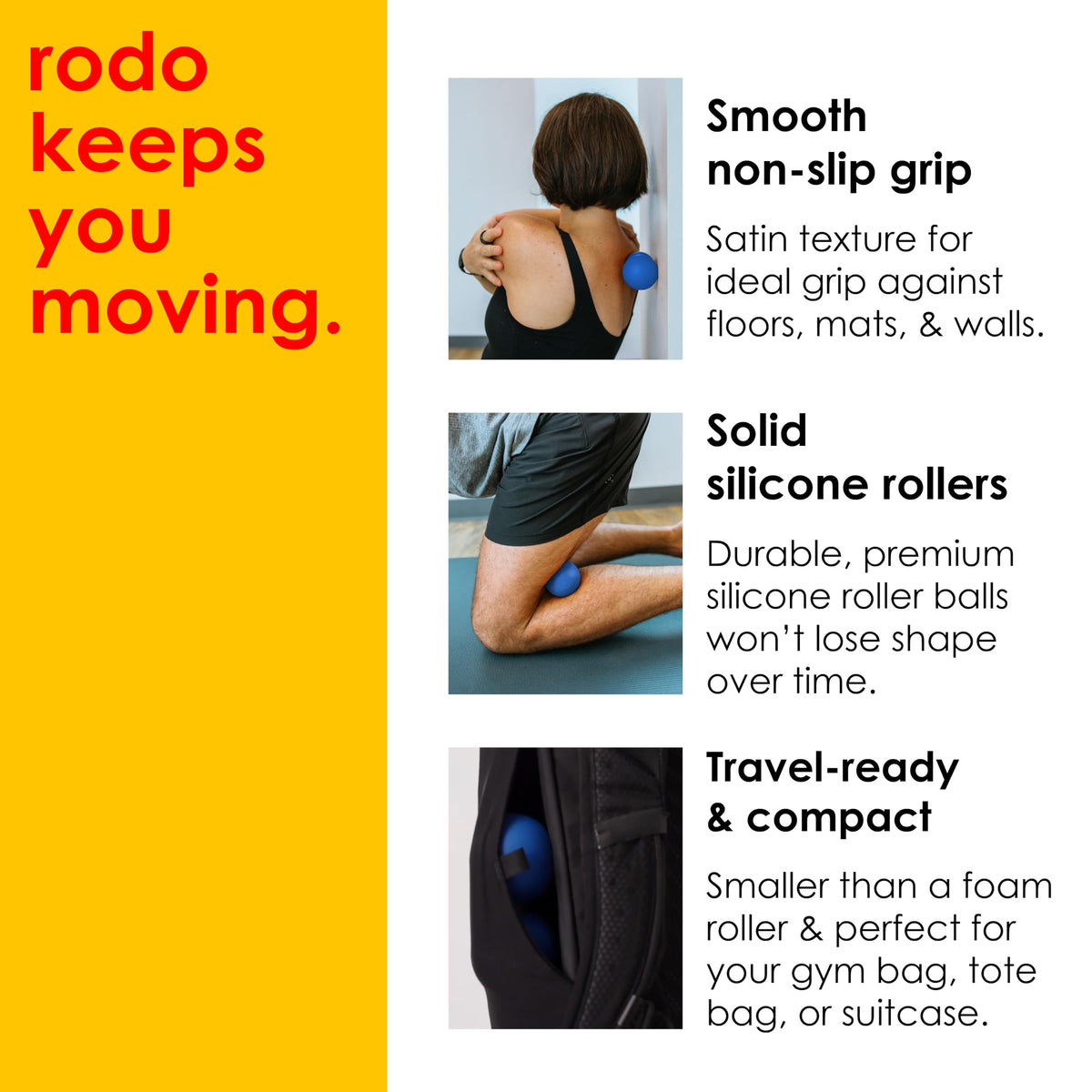 Rodo 2-in-1 Firm Peanut & Lacrosse Ball Roller | Deep Tissue Massage Tool for Fascia, Plantar Fasciitis, Hips & Back | Mobility & Recovery Roller | Compact, Travel-Friendly, Pilates & Therapy Ready