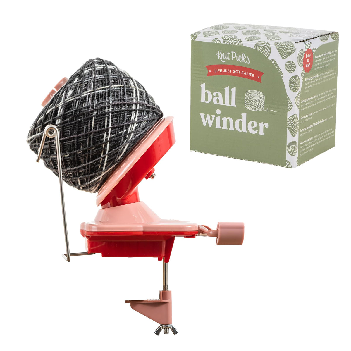 Knit Picks Yarn Winding Bundle - Yarn Ball Winder (Red) and Birch Wooden Yarn Swift