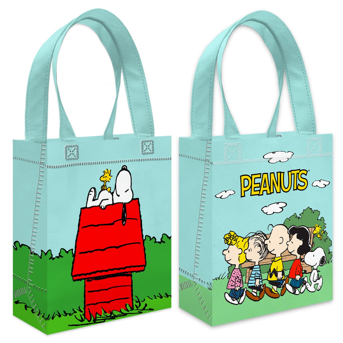 Peanuts Party Favor Bag Set – 12 Pack of 8" Snoopy Goodie Bags for Kids Bulk Reusable Mini Totes | Peanuts Birthday Supplies for Boys, Girls