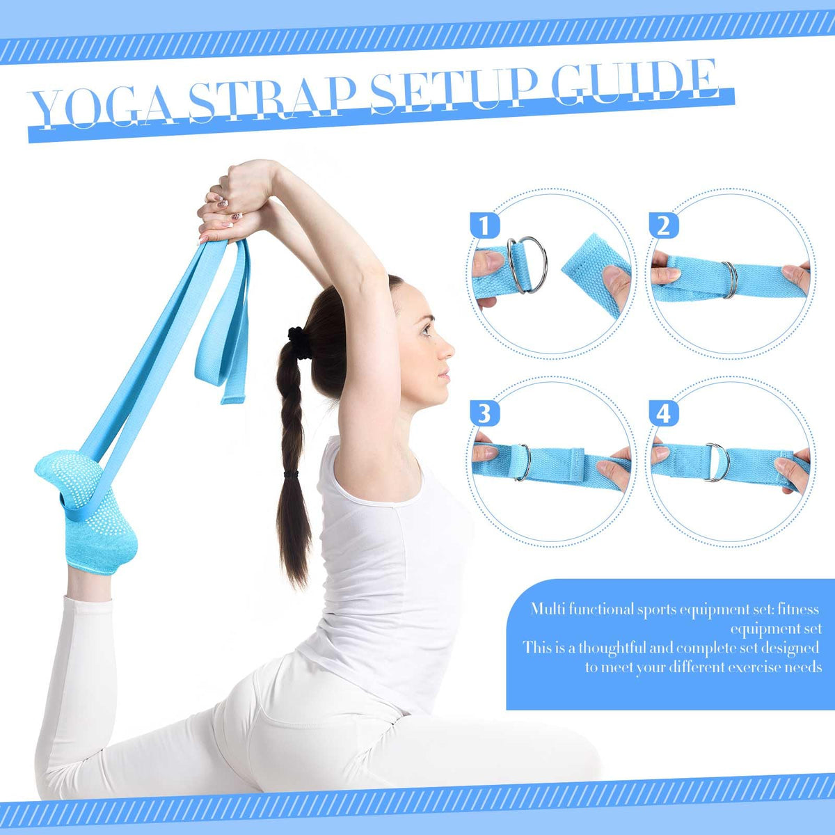 Poen 14 Pcs Pilates Equipment Kit for Home Workout Pilates Ring and Ball Set for Women 12'' Circle Yoga Fitness Essentials Kit with Resistance Bands, Yoga Strap, Socks,Bag (Blue,Gray)