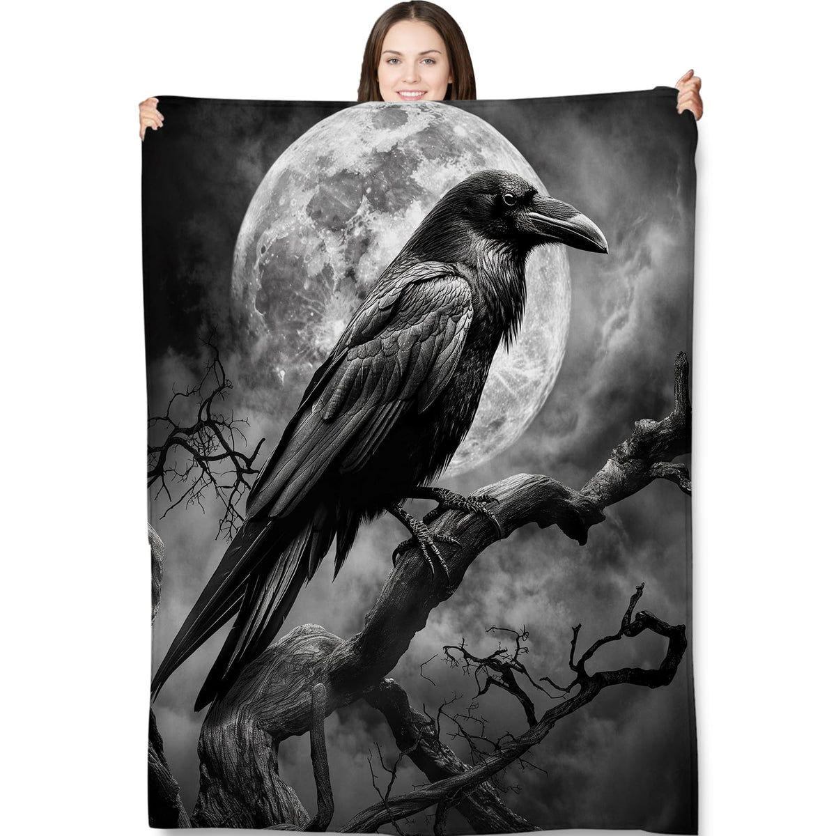Turamurra Gothic Blanket Gifts for Adults and Kids Raven and Moon Halloween Throw Blankets for Bed Room Couch Soft Lightweight Warm Cozy Throws Decor 50x60in