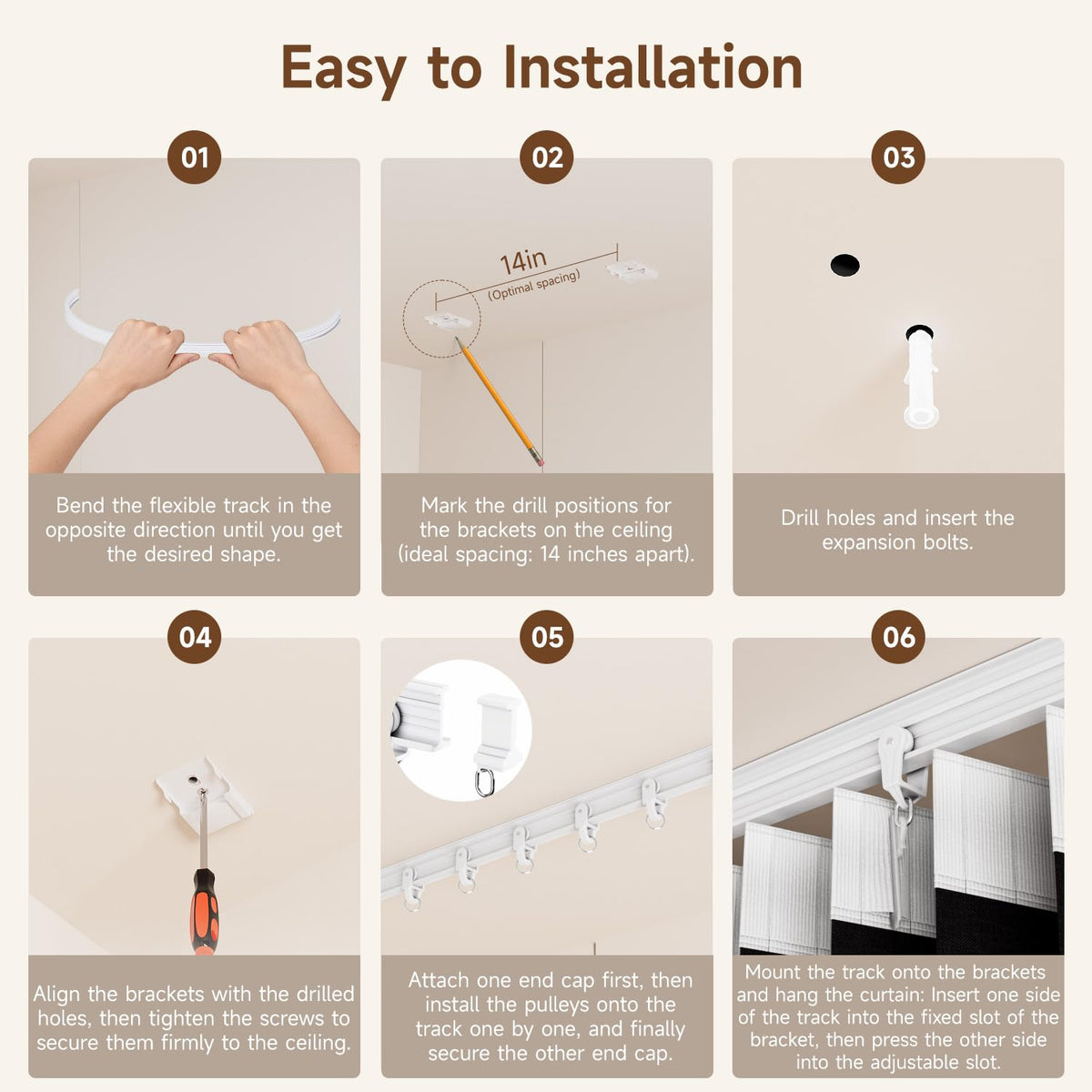Room Divider Curtains Ceiling Mount/Wall Mount Track Sets, Accordion Design 100% Blackout Curtains Room Separation Space Sliding Curtain Wall Divider for Living Room Bedroom Privacy Screen Partition