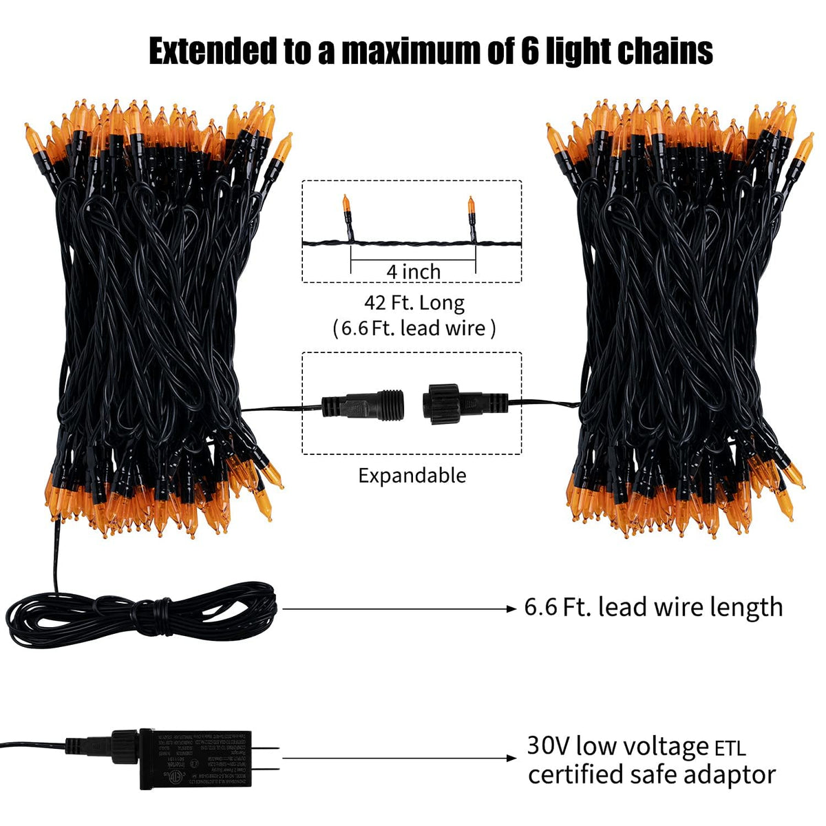 Minetom Halloween String Lights, 100 LED, Waterproof, 39 Feet, Orange, 8 Lighting Modes, Model DMO-S-100