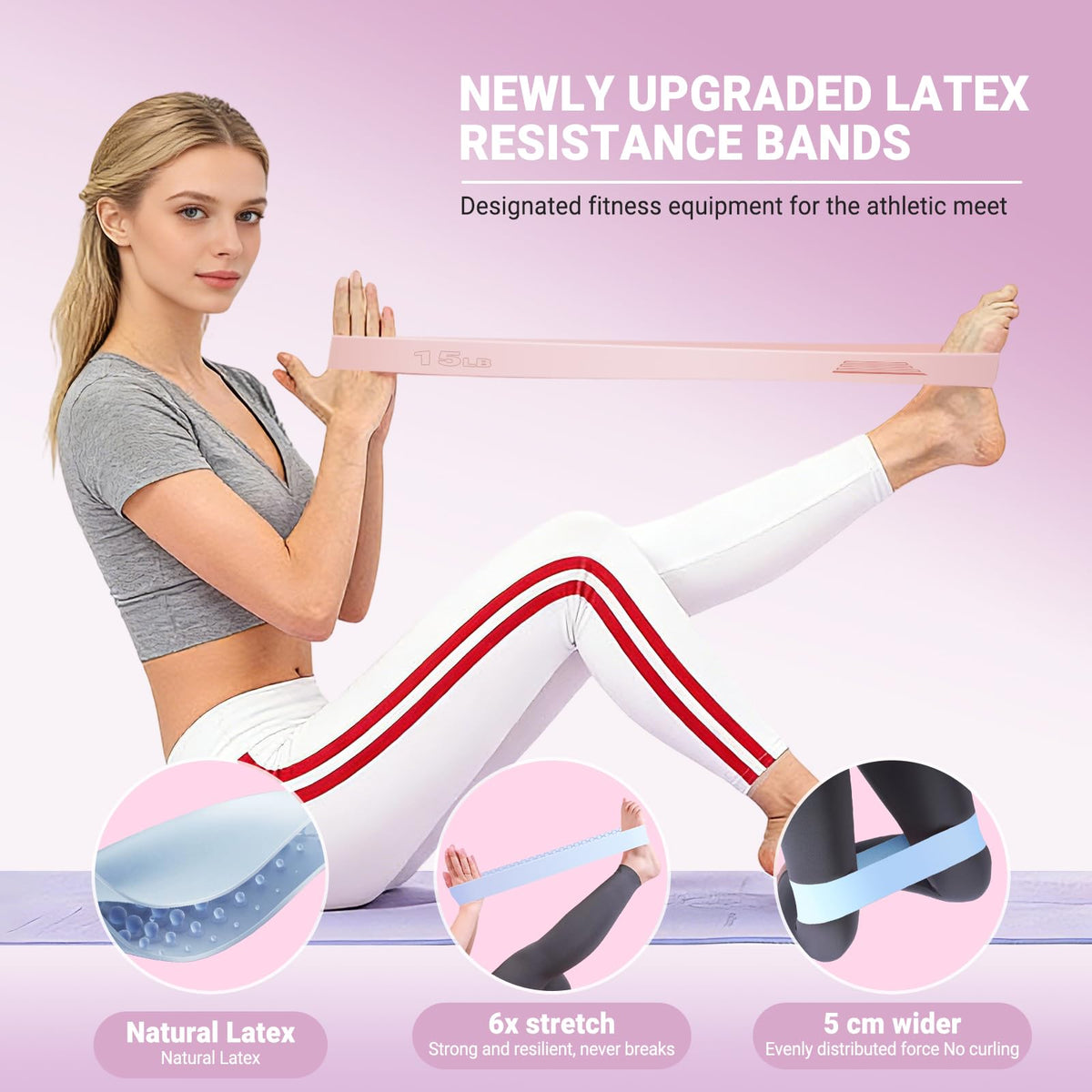 Resistance Bands for Working Out - 3 Pack Elastic Loop Exercise Band Set 15 25 35 50 lbs, Strength Training Stretching Home Gym Workout Bands for Pilates Yoga Leg Glute Arm Workout Set for Women Men