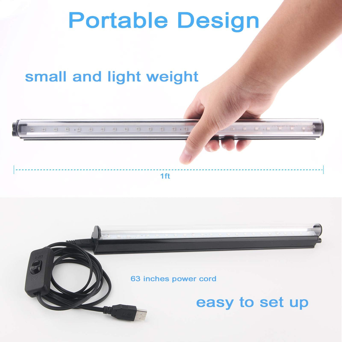 Led Black Light Bar, 10W 1ft USB UV Blacklight Tube, Glow in The Dark Party Supplies for Halloween Decorations, Room, Body Paint, Poster, Urine Detection, 2 Pack