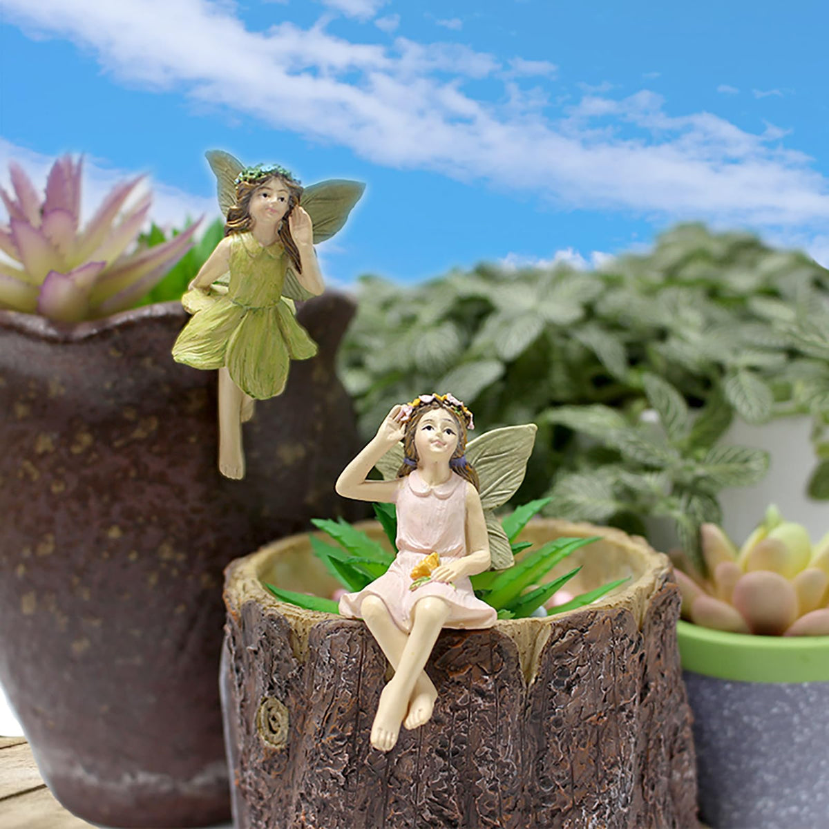 KOCNYDEY Garden Miniatures Fairies Mini Garden Figurine Set Fairies Statues Without a Stick for Outdoor Garden Yard Lawn Home Decor Lovely Resin Fairy Angel Accessories (5 Pieces)
