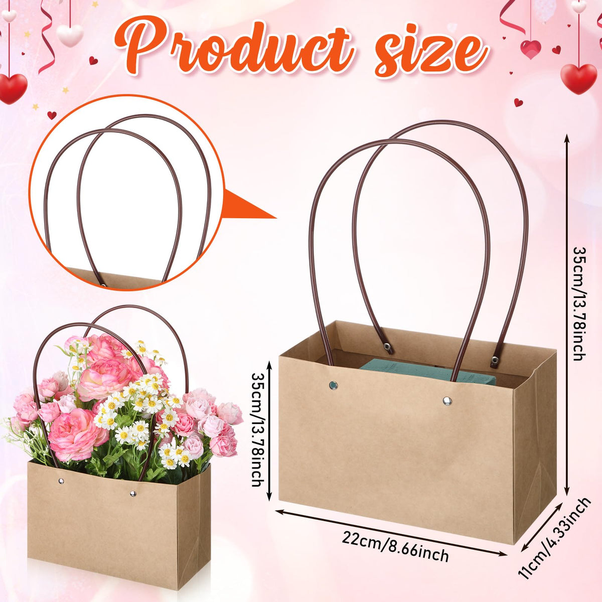 6 Set Mother's Day Flower Gift Boxes with Floral Foam Blocks, Bouquet Carrier Bags with Handle, Paper Flower Box for Bouquet, Floral Arrangement Box for Birthday, Wedding Party Favor(Brown)