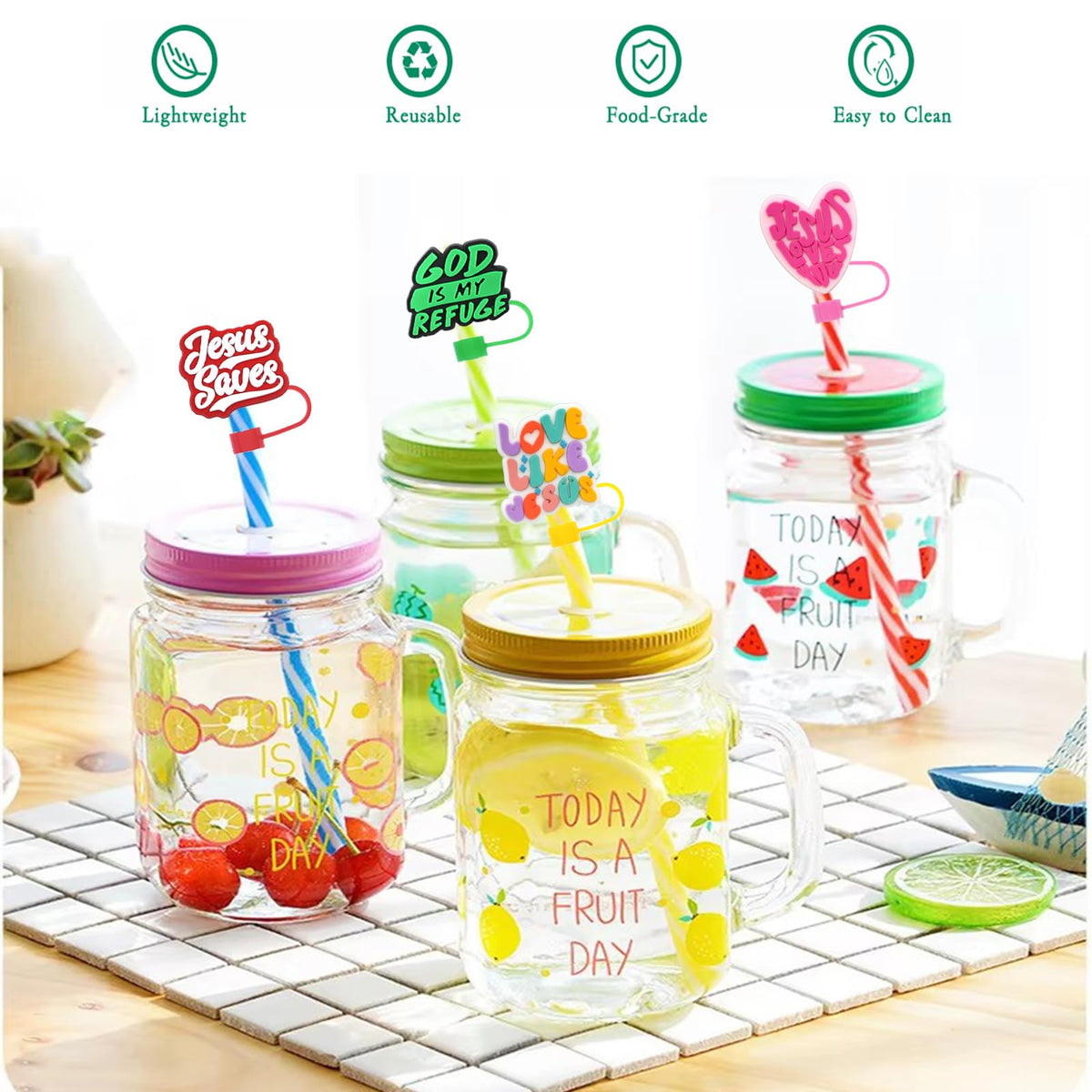 30 Pack Jesus Straw Covers Cap for Tumblers, 10mm Cute Dust-Proof Straw Topper for Water Bottles Stanley Cups Accessories Gifts For Women Party Favors