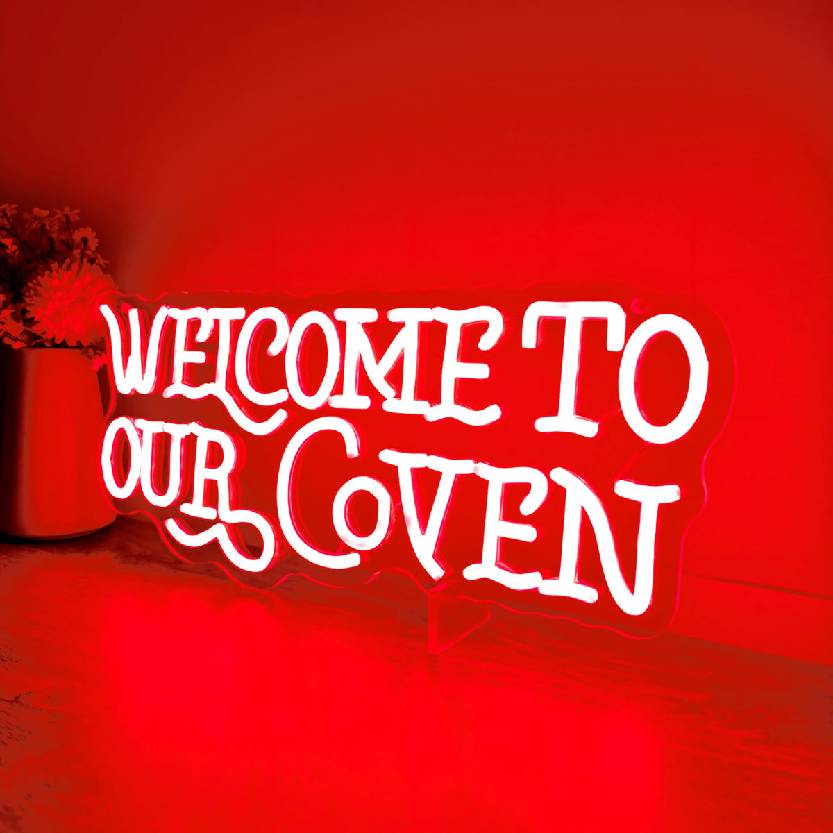 Welcome to Our Coven Red Neon Sign Witchy Room Decor Gothic Aesthetic Light Mystical Gift USB Powered with Dimmer for Bedroom Home Party Wall Decor