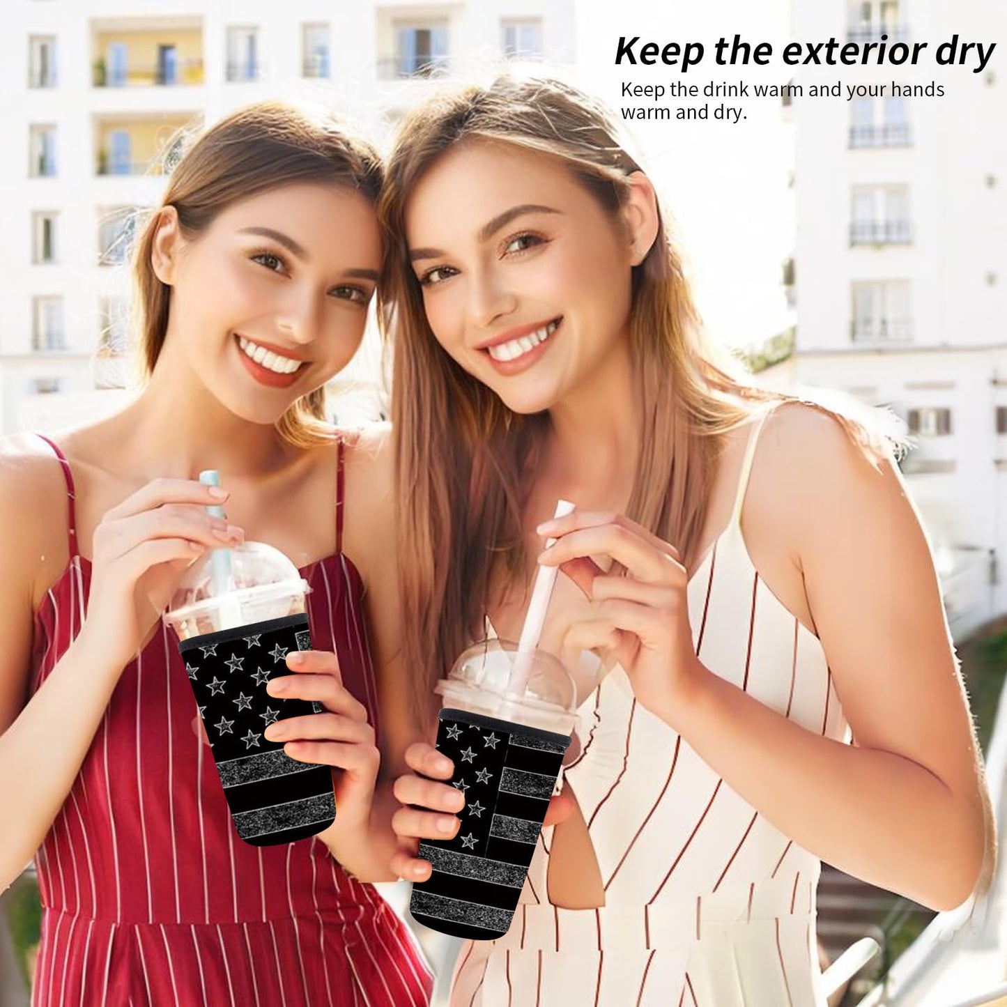 AMZXCFGL 3 Pack Reusable Neoprene Insulator Sleeve for Iced Coffee Cups, Cute Funny Coffee Cup Sleeve, Universal Fit 16-32oz Cups for Hot Cold Beverages Luxuious Dark Flag