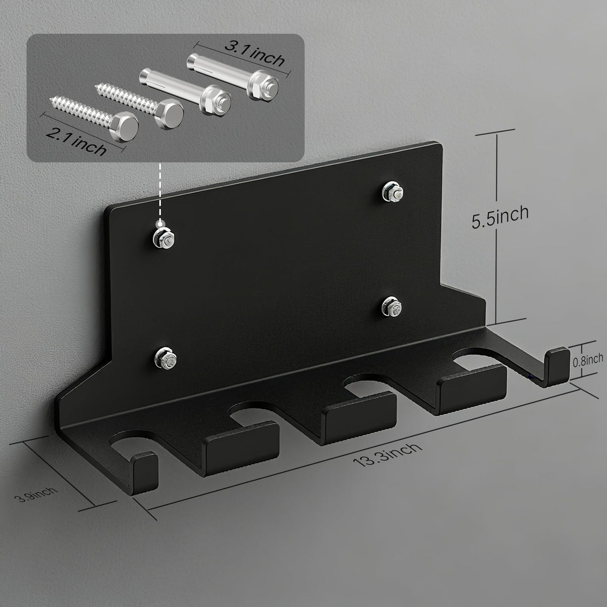 POWER GUIDANCE Olympic Barbell Hanger,Garage Gym Bar Wall Rack,Vertical Barbell Mount Rack,Space Saving Commercial or Home Gym Accessory (‎Black 4Hook)