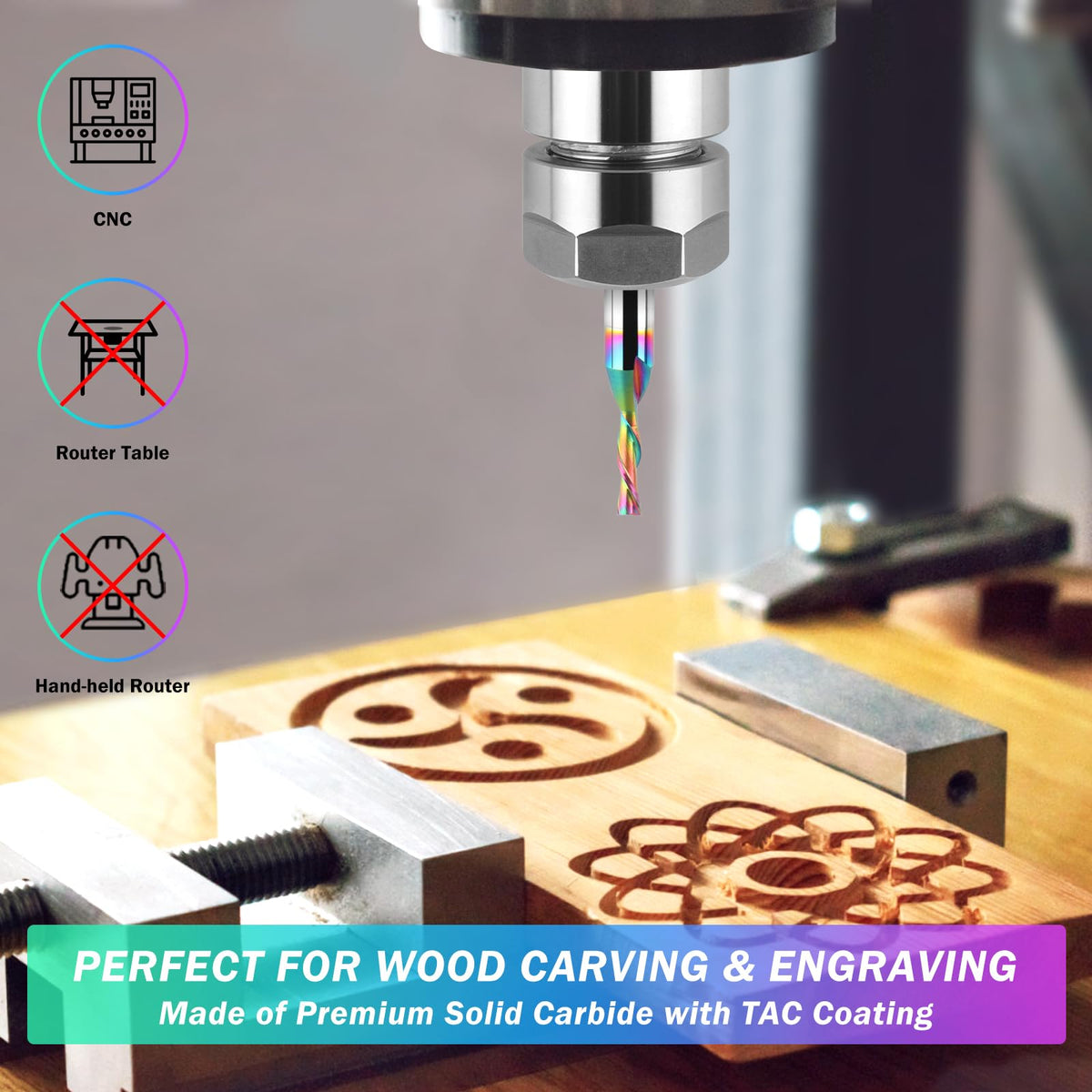 BINSTAK 1/8 Inch Down Cut CNC Router Bits 1/4 Inch Shank Solid Carbide Spiral Downcut End Mill for Wood Inlay Slot Carving Engraving