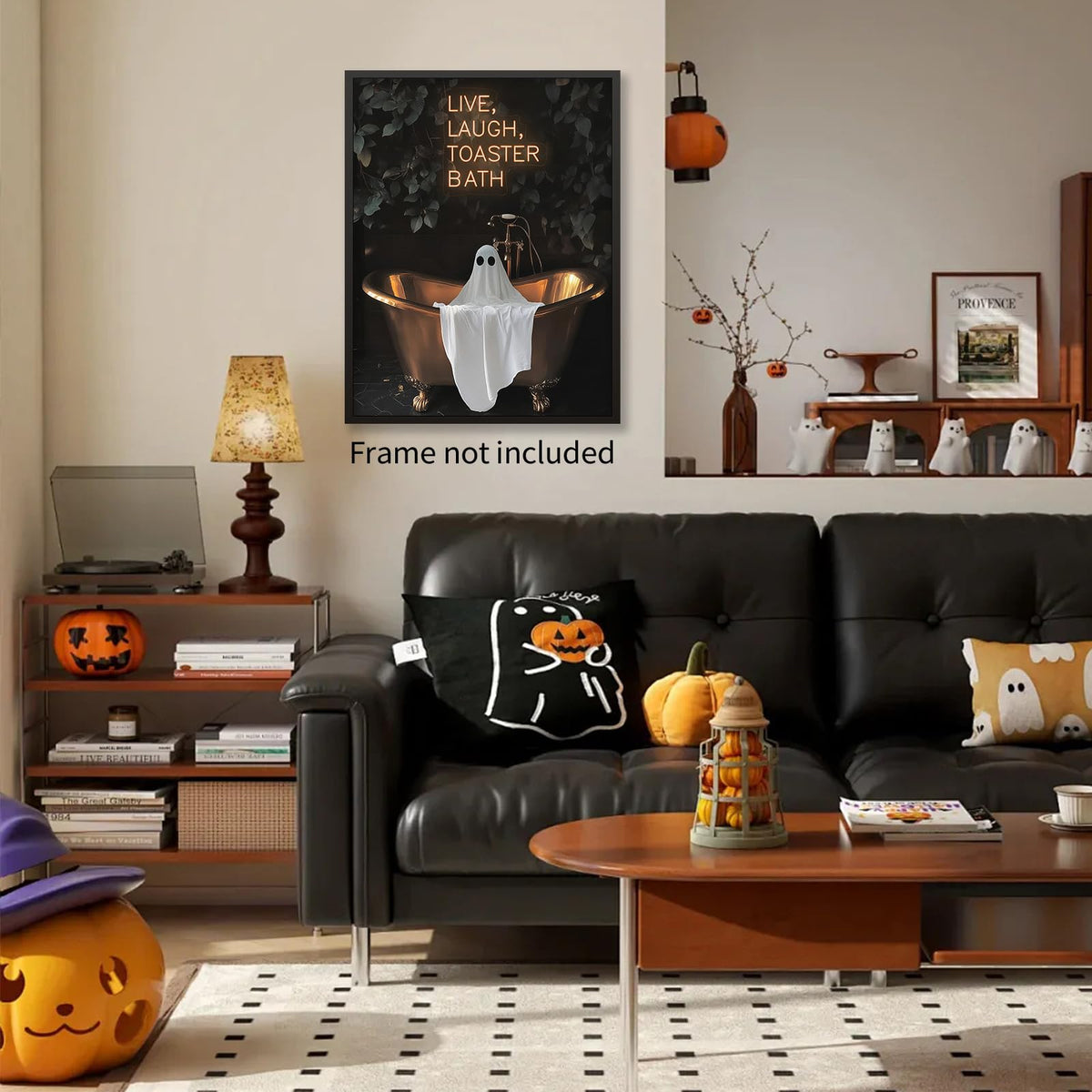 MWZUPQ Halloween Gothic Bath Ghost Poster Dark Horror Fun Bathtub Wall Art Live Laugh Toaster Ghost Canvas Prints for Bathroom Restroom Wall Decor 16X24 inch Unframed