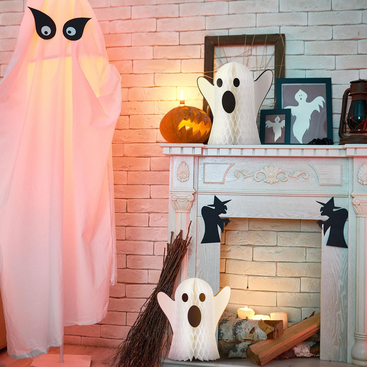 Bencailor 3 Pcs Ghost Table Decorations Christmas Honeycomb Decorations Ghost Table Centerpiece Halloween Christmas Party Decoration Topper for Party Home Room Desk Decor(White)