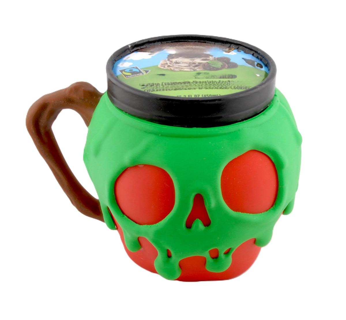 Fusion Layer 3D Poison Apple Ice Cream Pint Holder – Spooky Skull Design Mug Sleeve for 16 oz Ice Cream Containers – Ergonomic Handle – Halloween Gothic Dessert Cup Holder